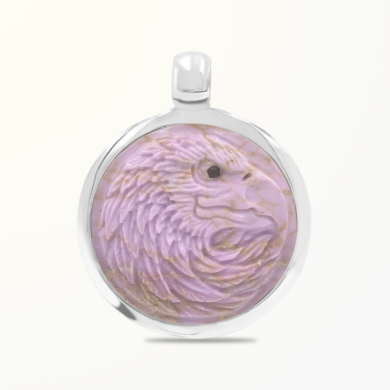 Starborn Phosphosiderite Carved Eagle Head Medallion Style Pendant in Sterling Silver