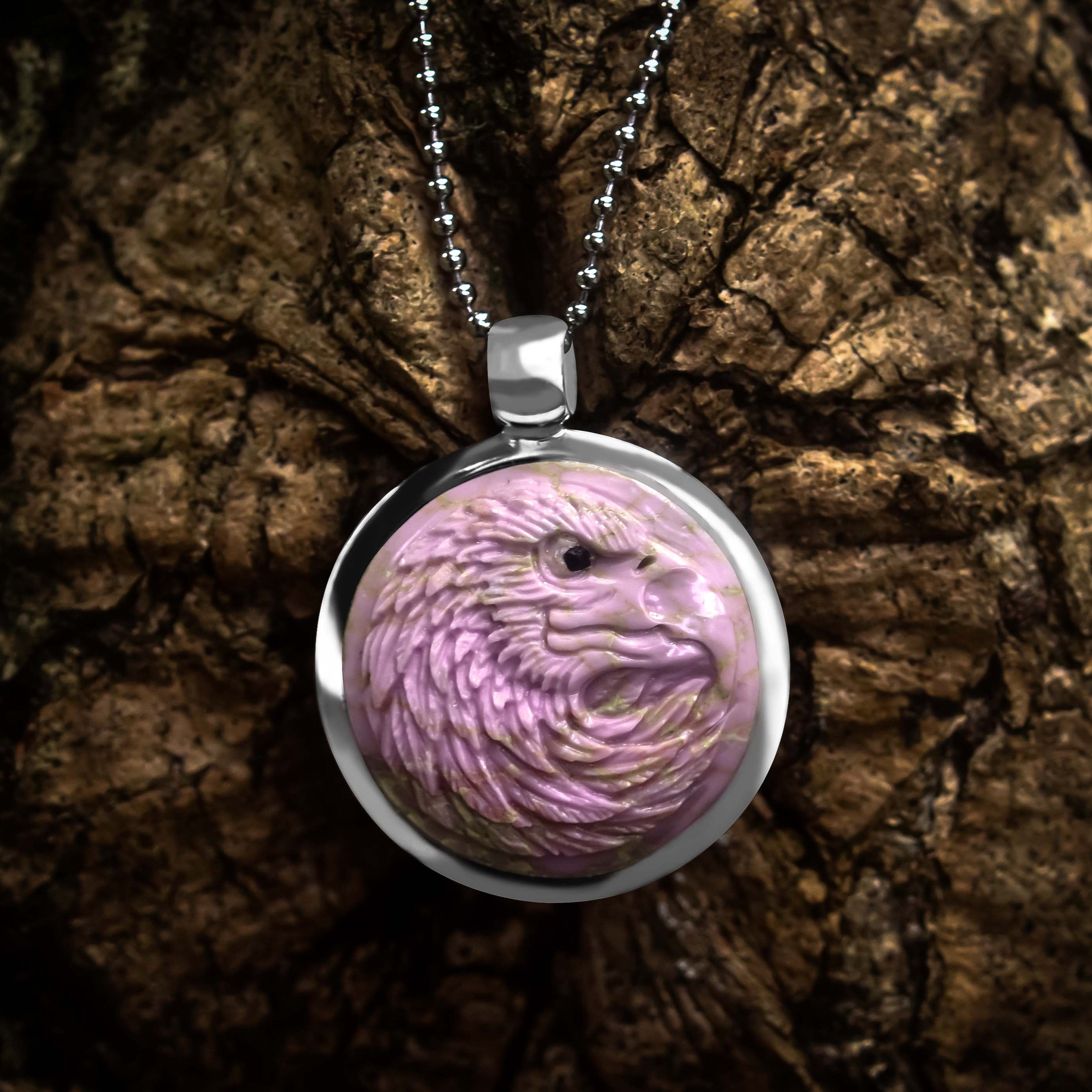 Starborn Gemstone Carved Eagle Head Medallion Style Pendant in Sterling Silver