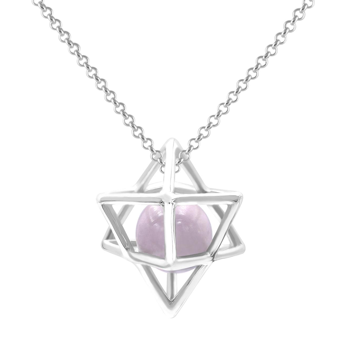 Starborn Merkabah Sterling Silver Cage Pendant and Chain with Gemstone Sphere