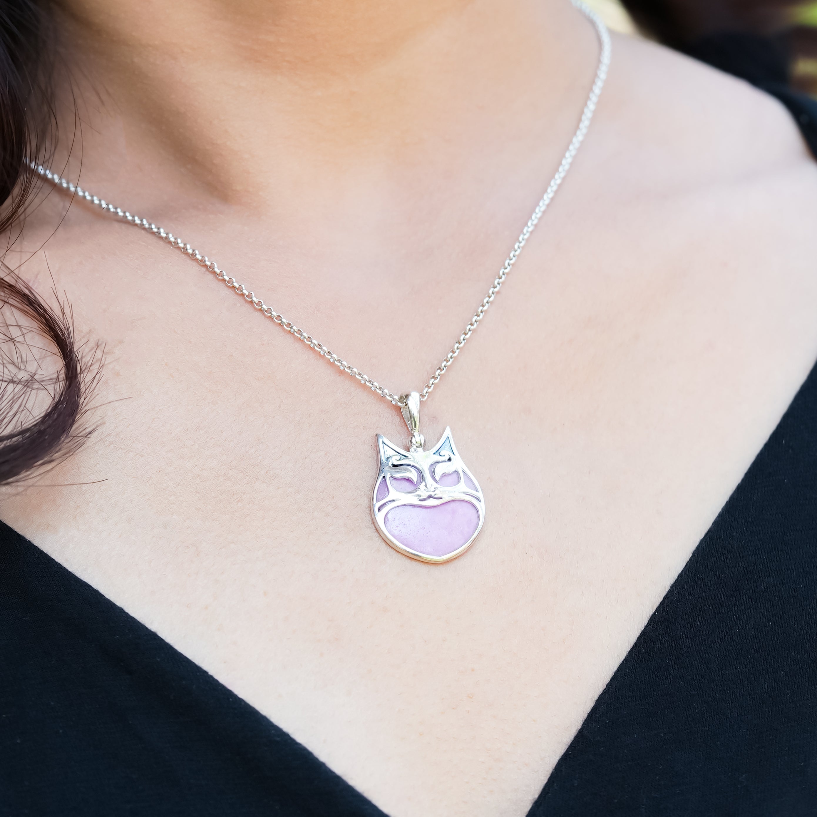 Starborn Gemstones within Cat Mask Pendant in Sterling Silver