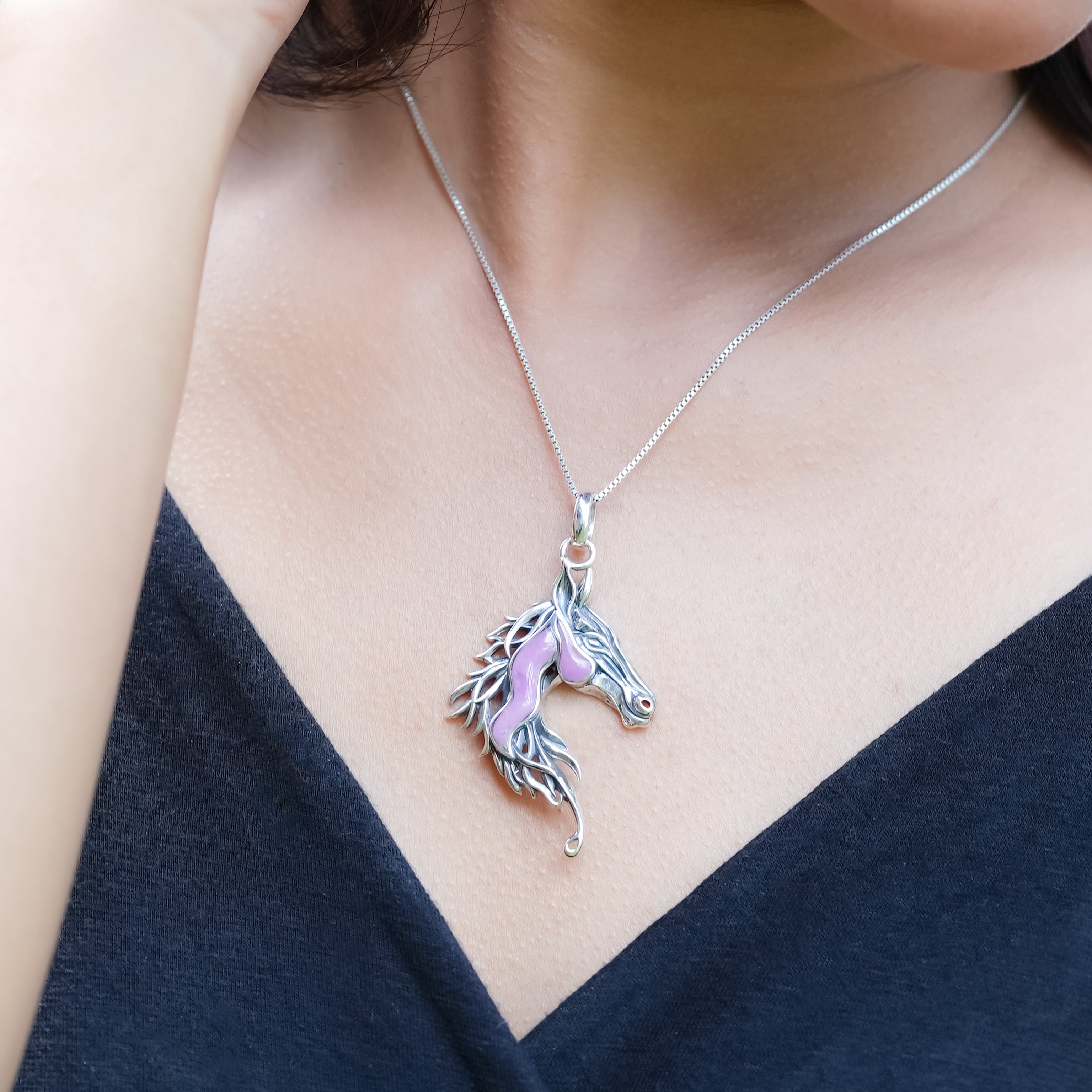 Starborn Phosphosiderite Horse Head Pendant in Sterling Silver