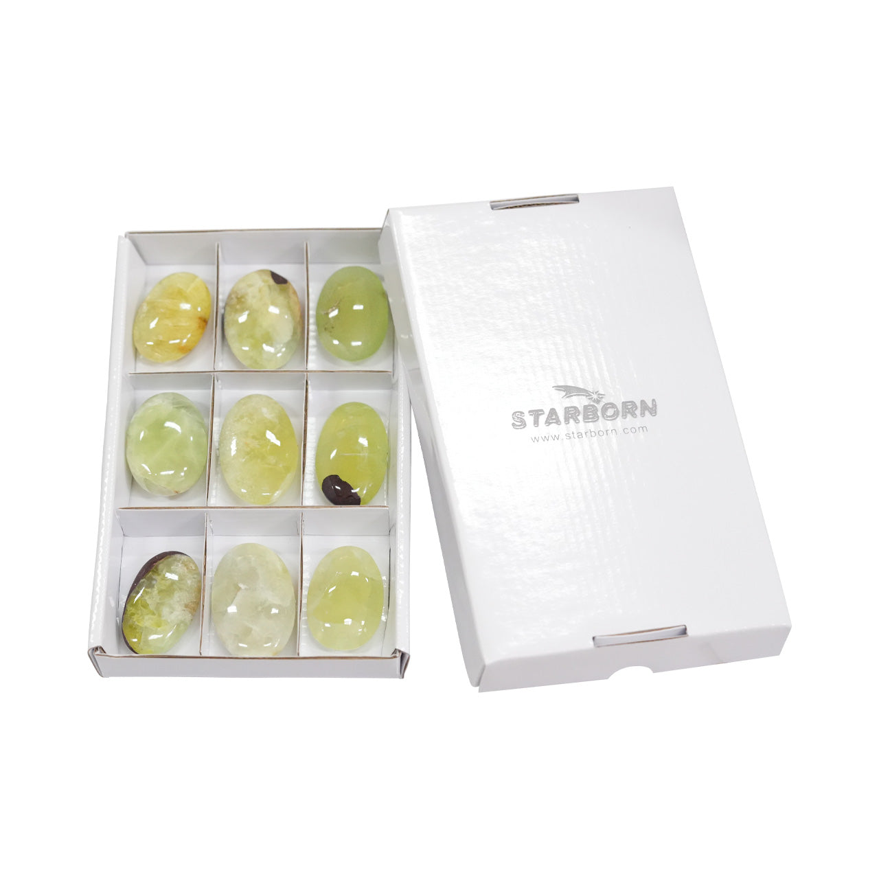 Starborn Prehnit Handschmeichler 9 Stück – 350 Gramm