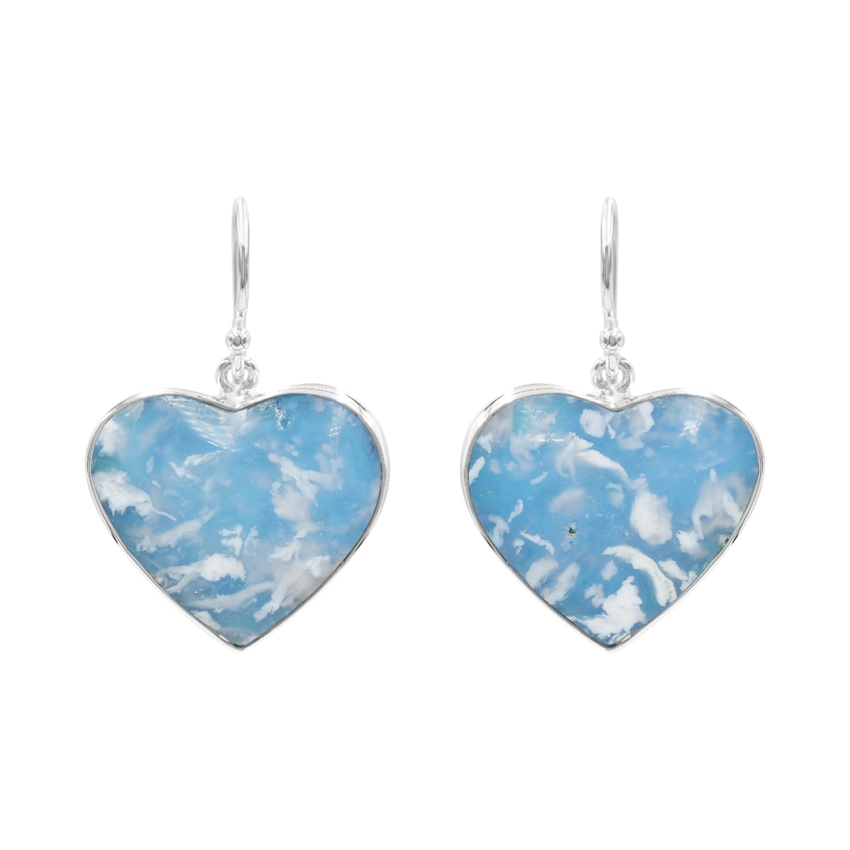 Starborn Plume Agate Aura Triplet Heart Earrings in Sterling Silver
