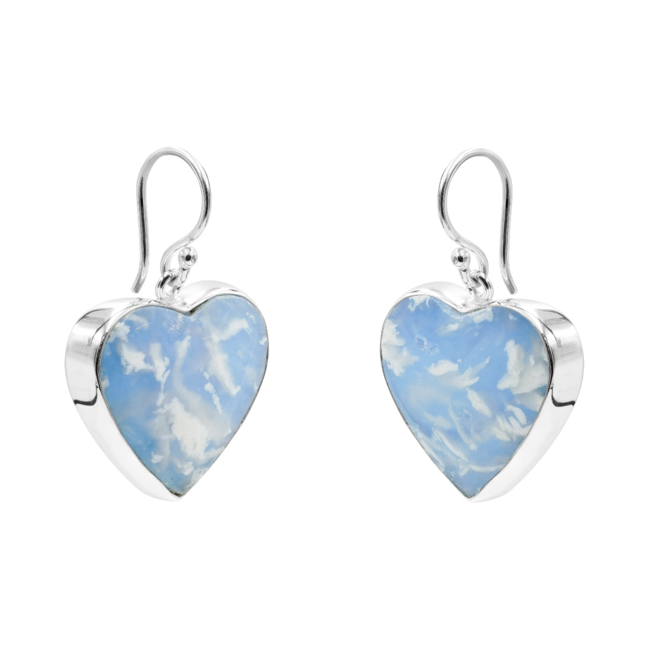 Starborn Plume Agate Aura Triplet Heart Earrings in Sterling Silver