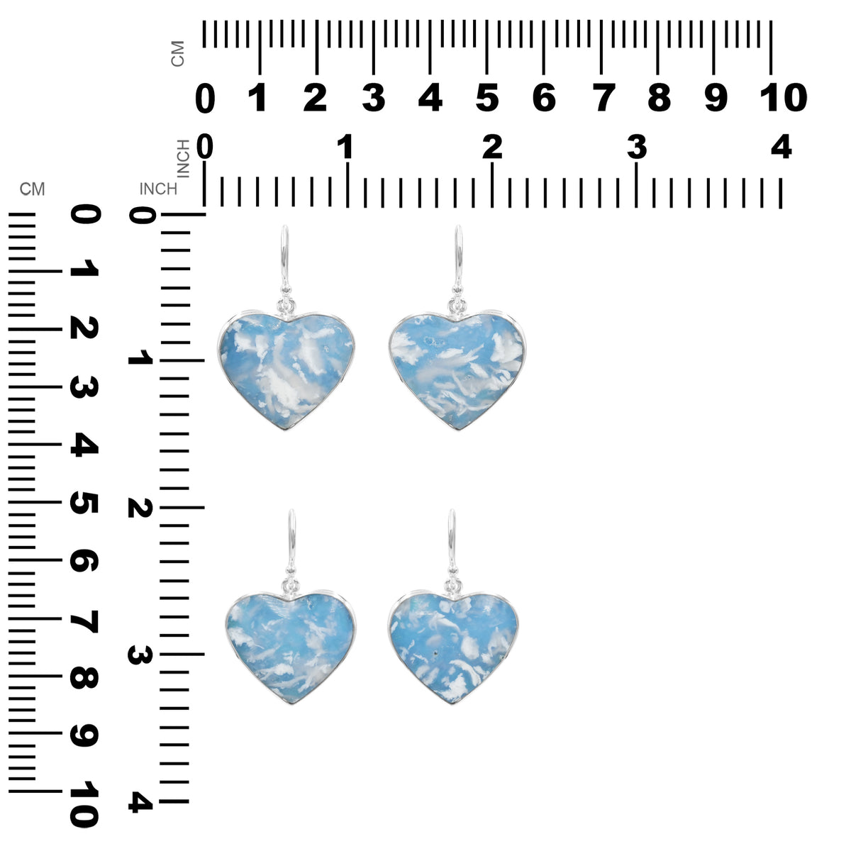 Starborn Plume Agate Aura Triplet Heart Earrings in Sterling Silver