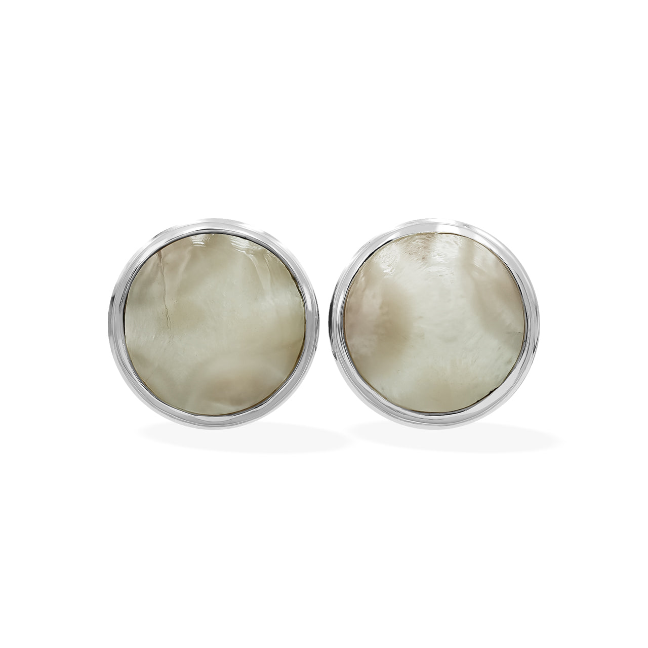 Starborn Pink Natrolite Round Cabochon Double Bezel Post Earrings in Sterling Silver