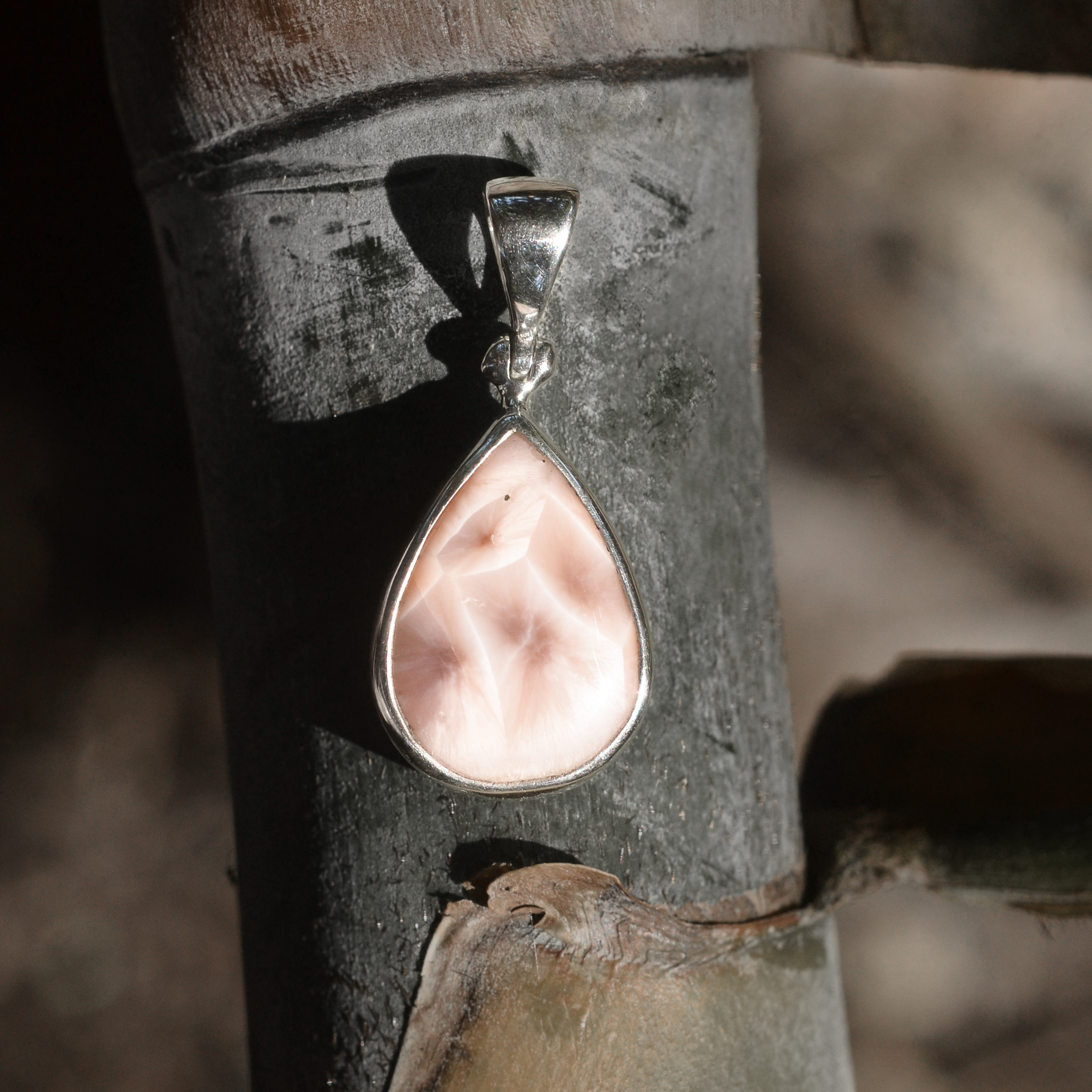 Starborn Pink Natrolite Pear Pendant in Sterling Silver