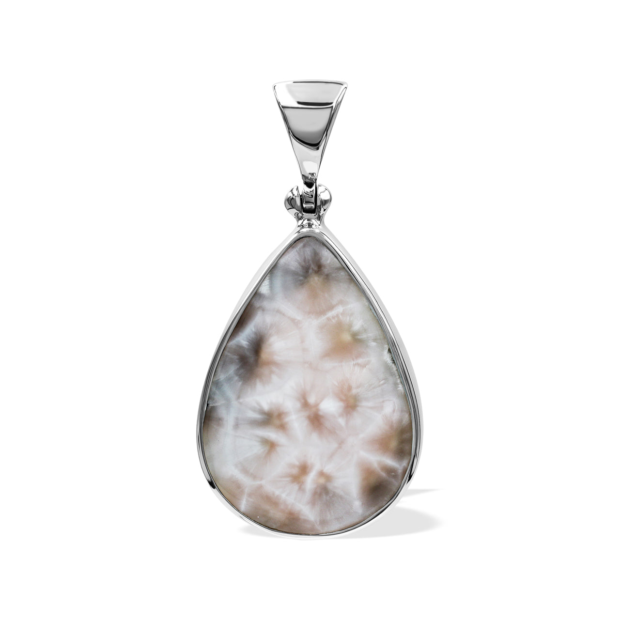 Starborn Pink Natrolite Pear Shaped Pendant in Sterling Silver