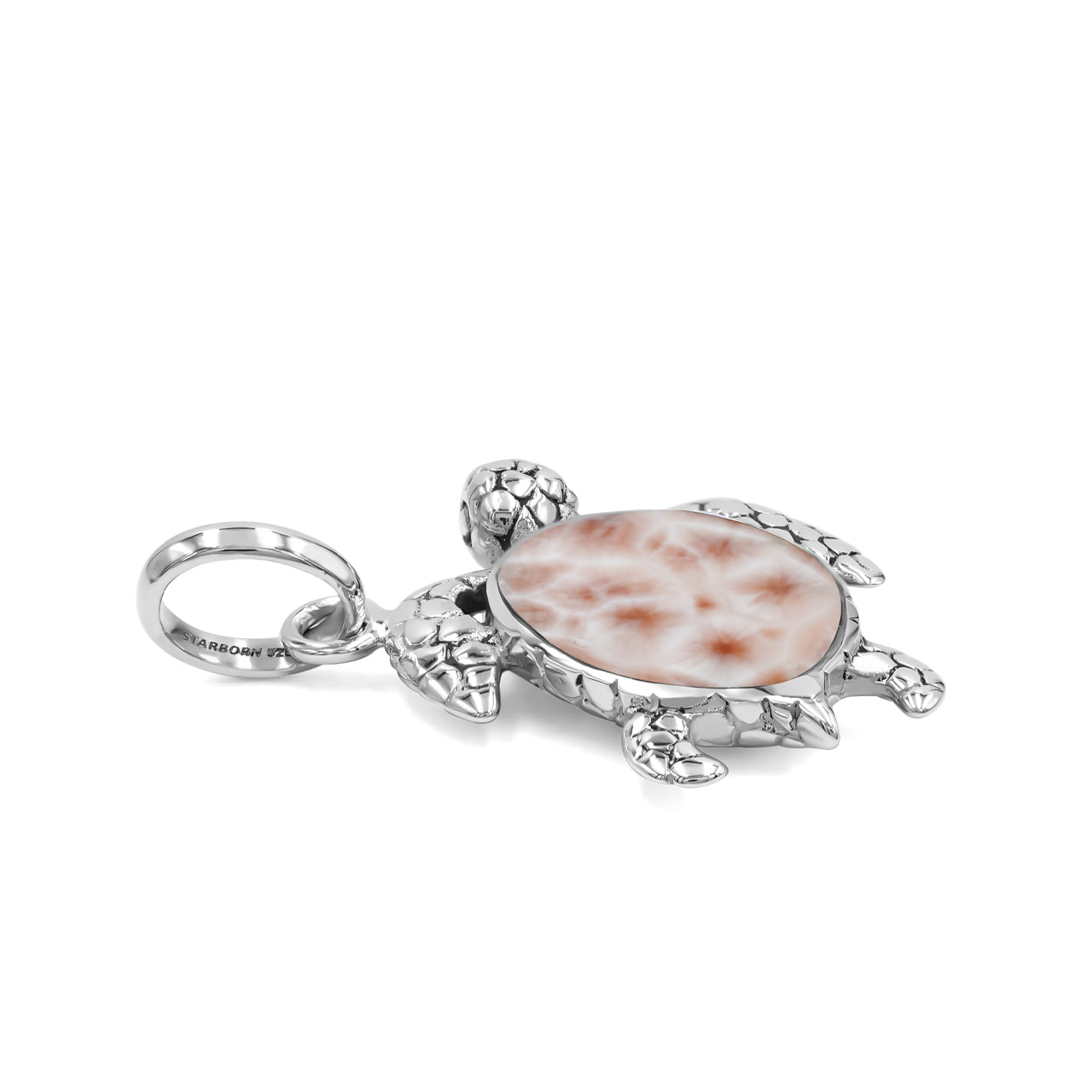 Starborn Pink Natrolite Swimming Sea Turtle Pendant in Sterling Silver