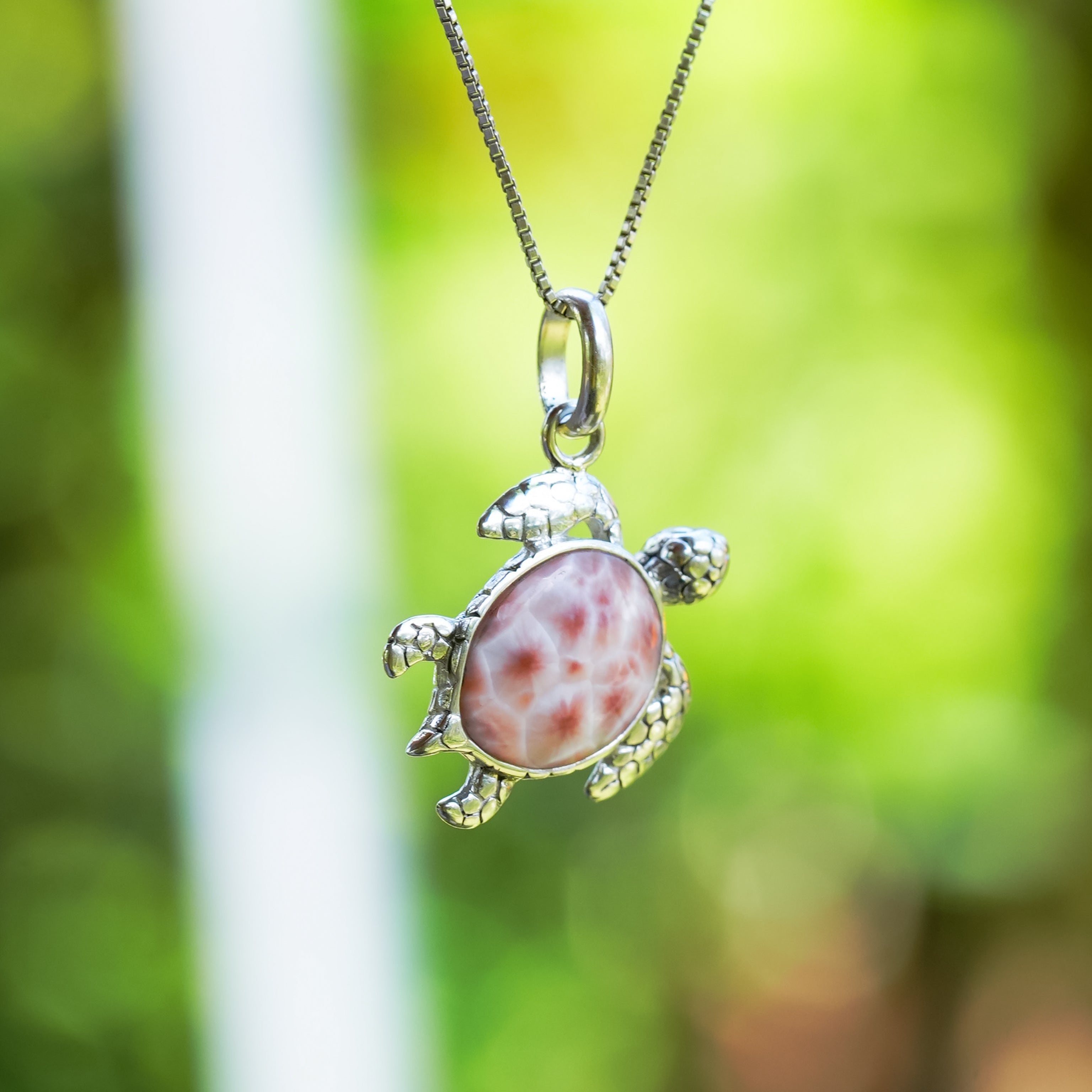 Starborn Pink Natrolite Swimming Sea Turtle Pendant in Sterling Silver