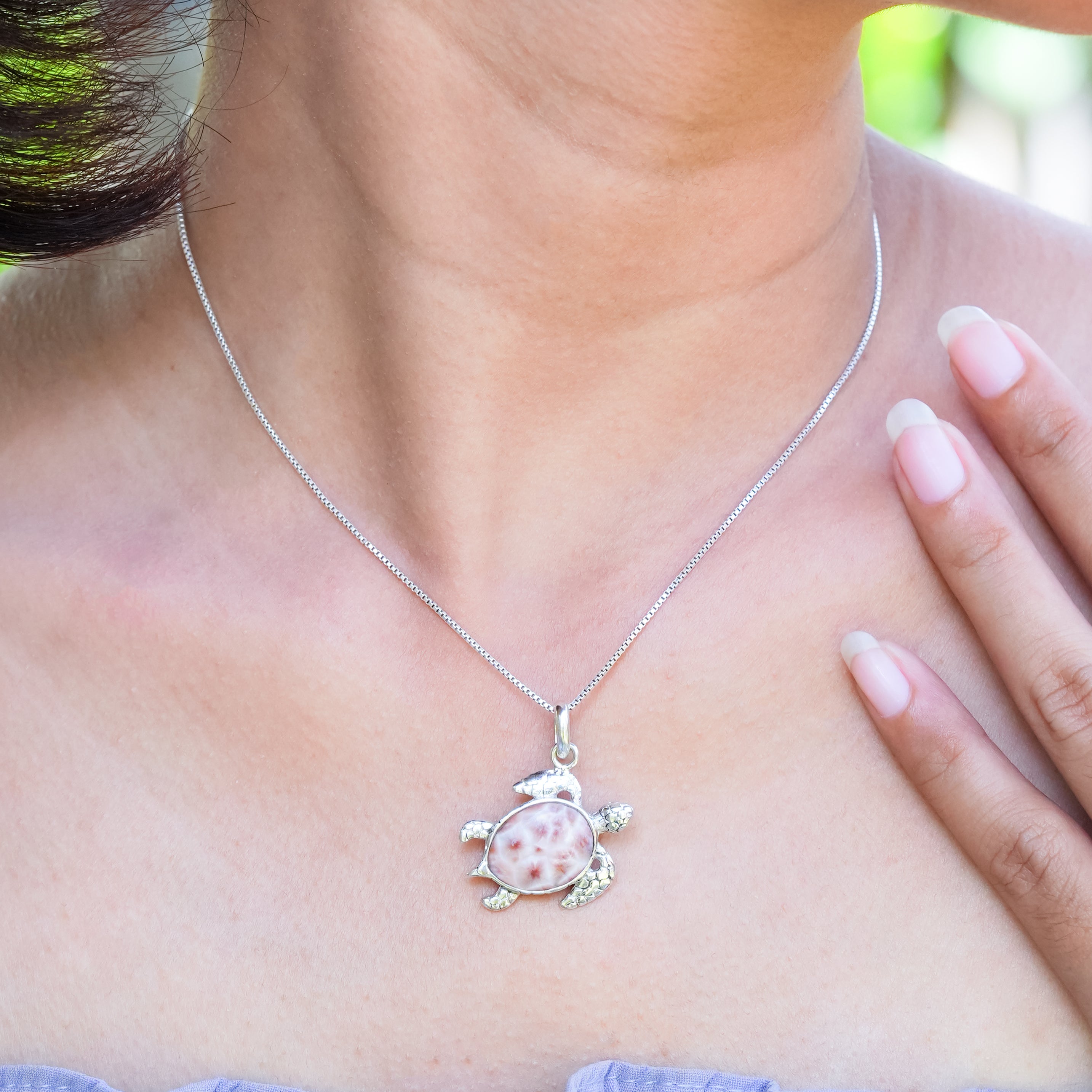 Starborn Pink Natrolite Swimming Sea Turtle Pendant in Sterling Silver