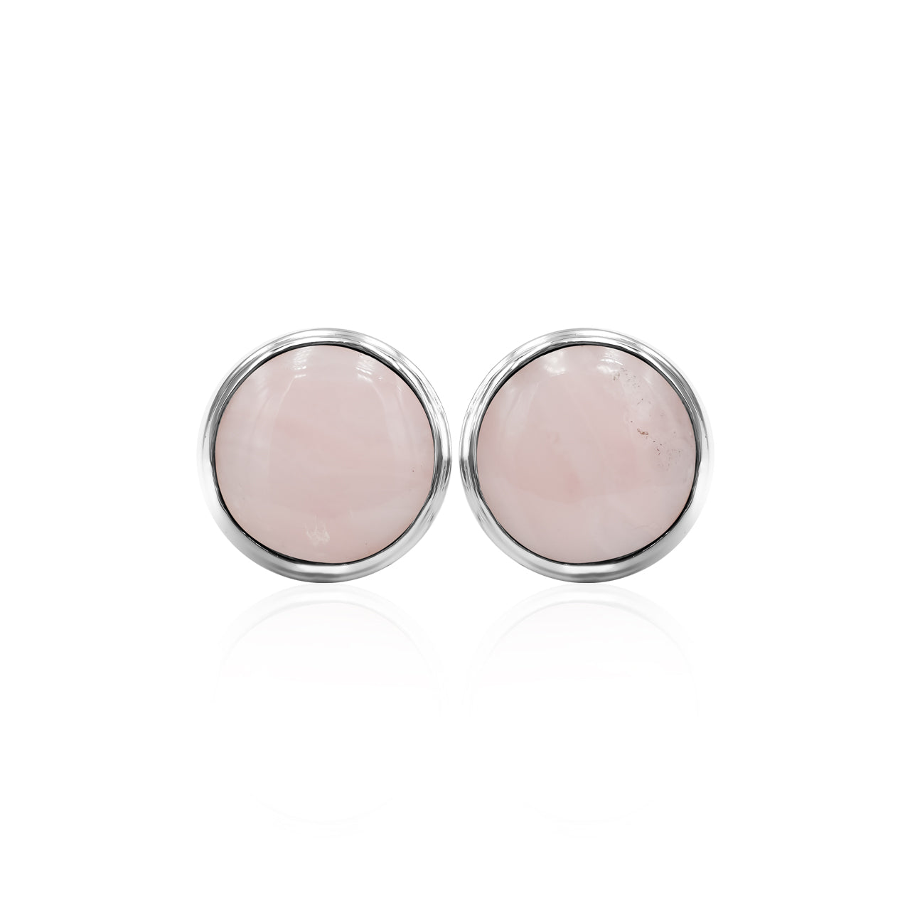Starborn Pink Opal Round Cabochon Double Bezel Post Earrings in Sterling Silver