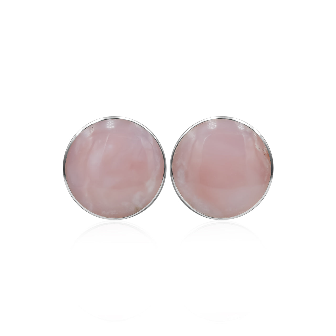 Starborn Pink Opal Round 15 mm Post Style Earrings in Sterling Silver