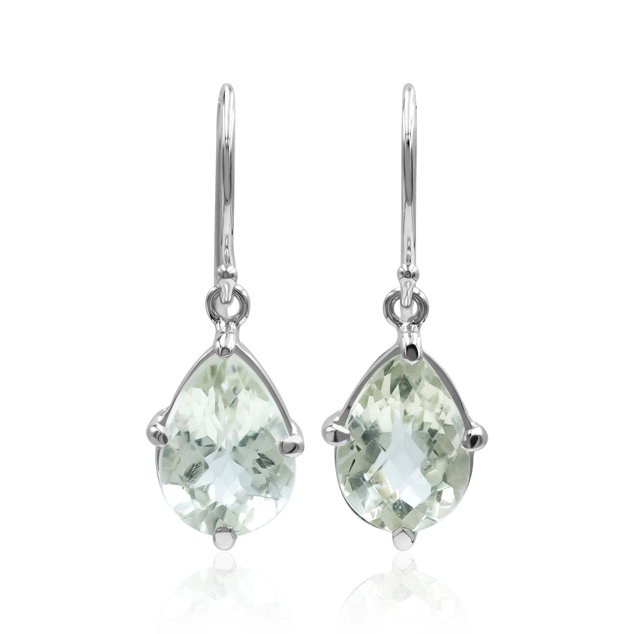Starborn Green Amethyst Pear Faceted Dangle Earrings in Fine Sterling Silver