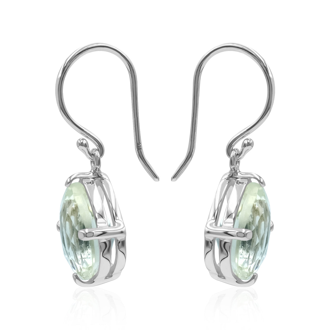 Starborn Green Amethyst Pear Faceted Dangle Earrings in Fine Sterling Silver