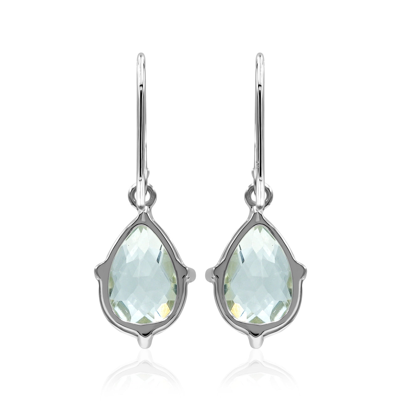 Starborn Green Amethyst Pear Faceted Dangle Earrings in Fine Sterling Silver