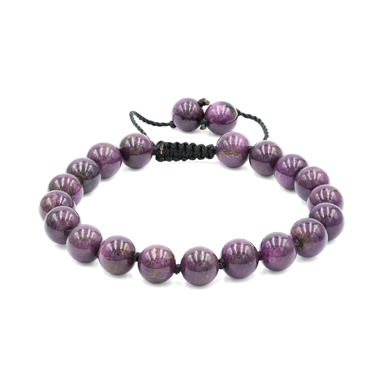 Purpurite adjustable beaded bracelet featuring 8 mm, 19 pieces beads.