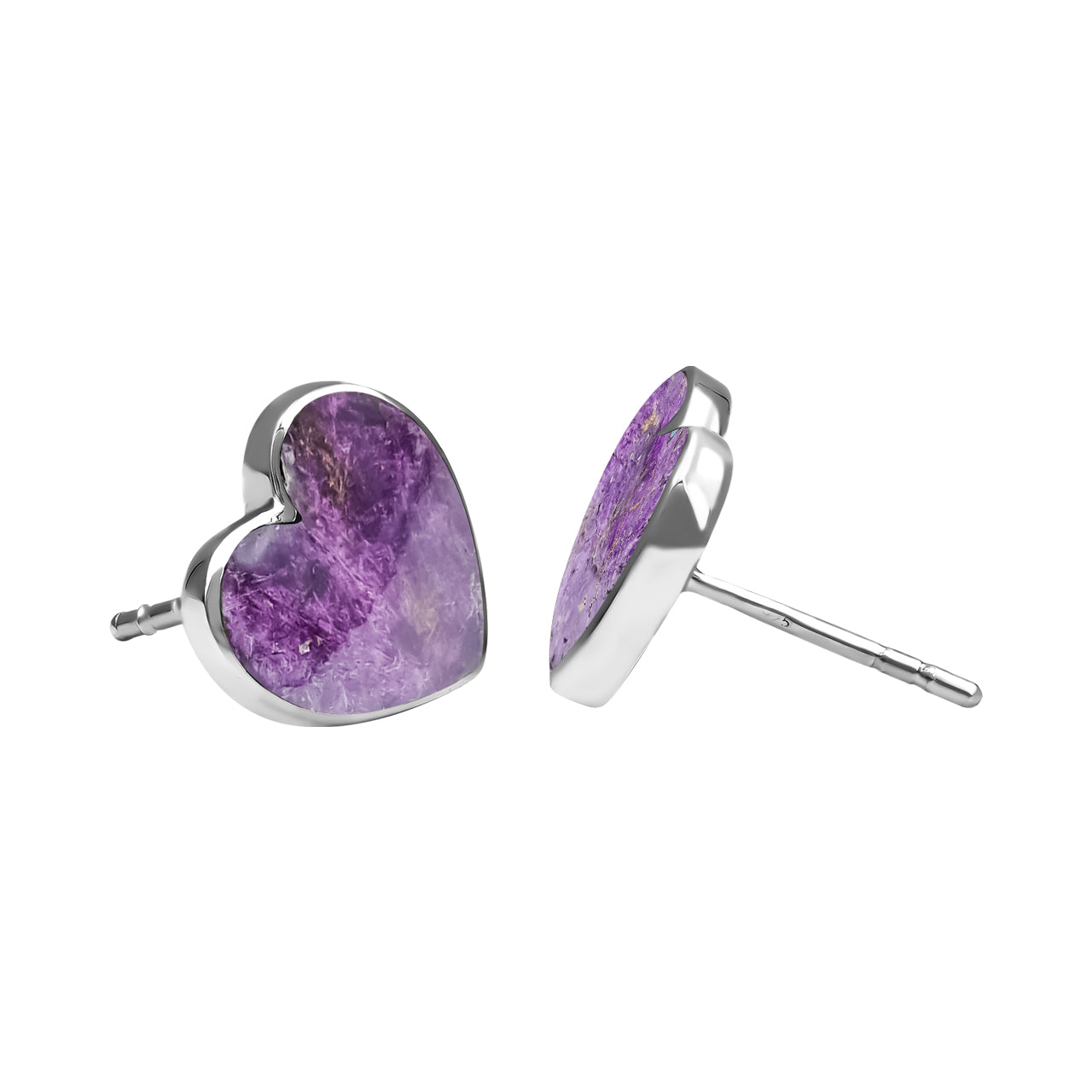Starborn Heart Purpurite Post Style Earrings in Sterling Silver