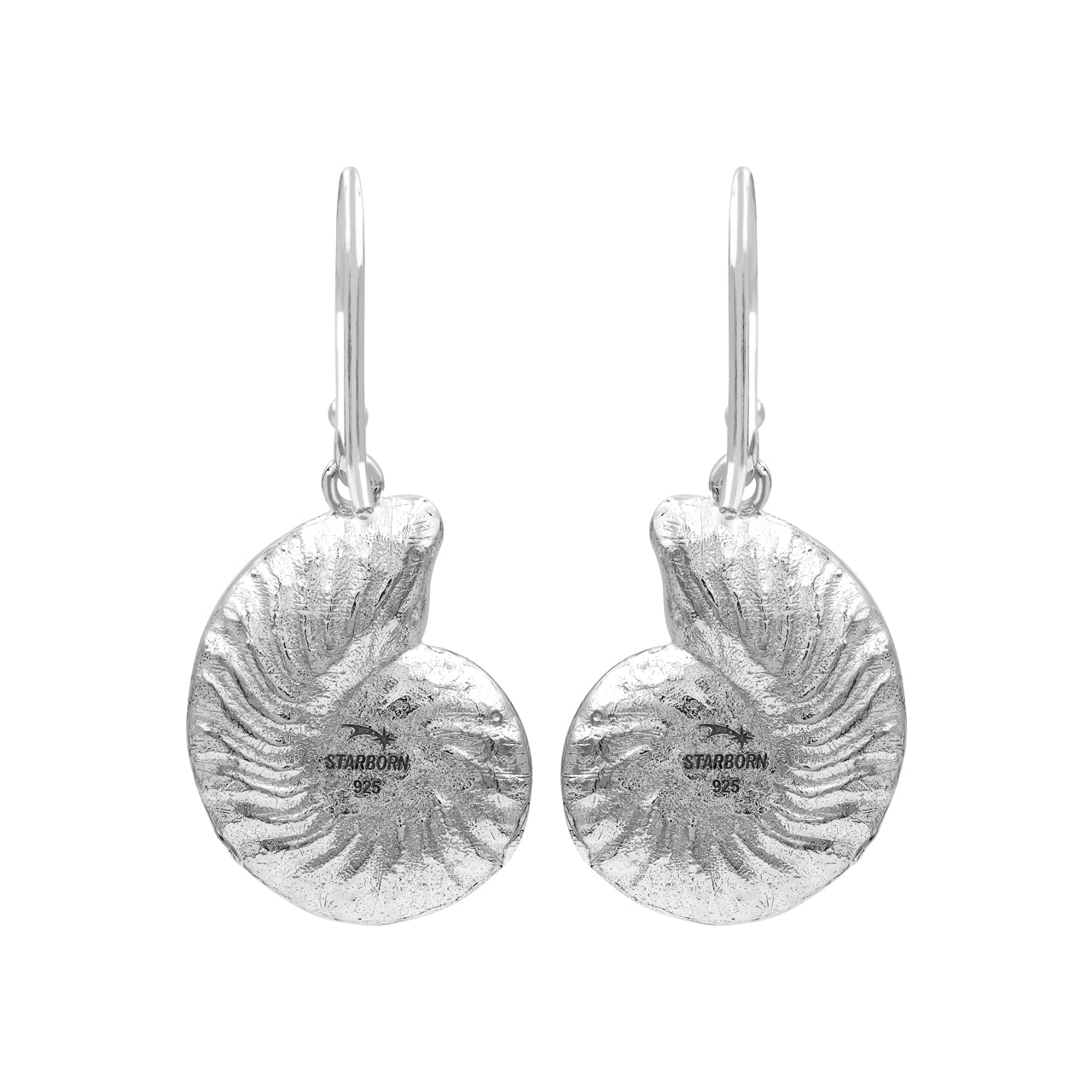 Starborn Nautilus Ammonite with Purpurite Inlay Earring in Sterling Silver - Large