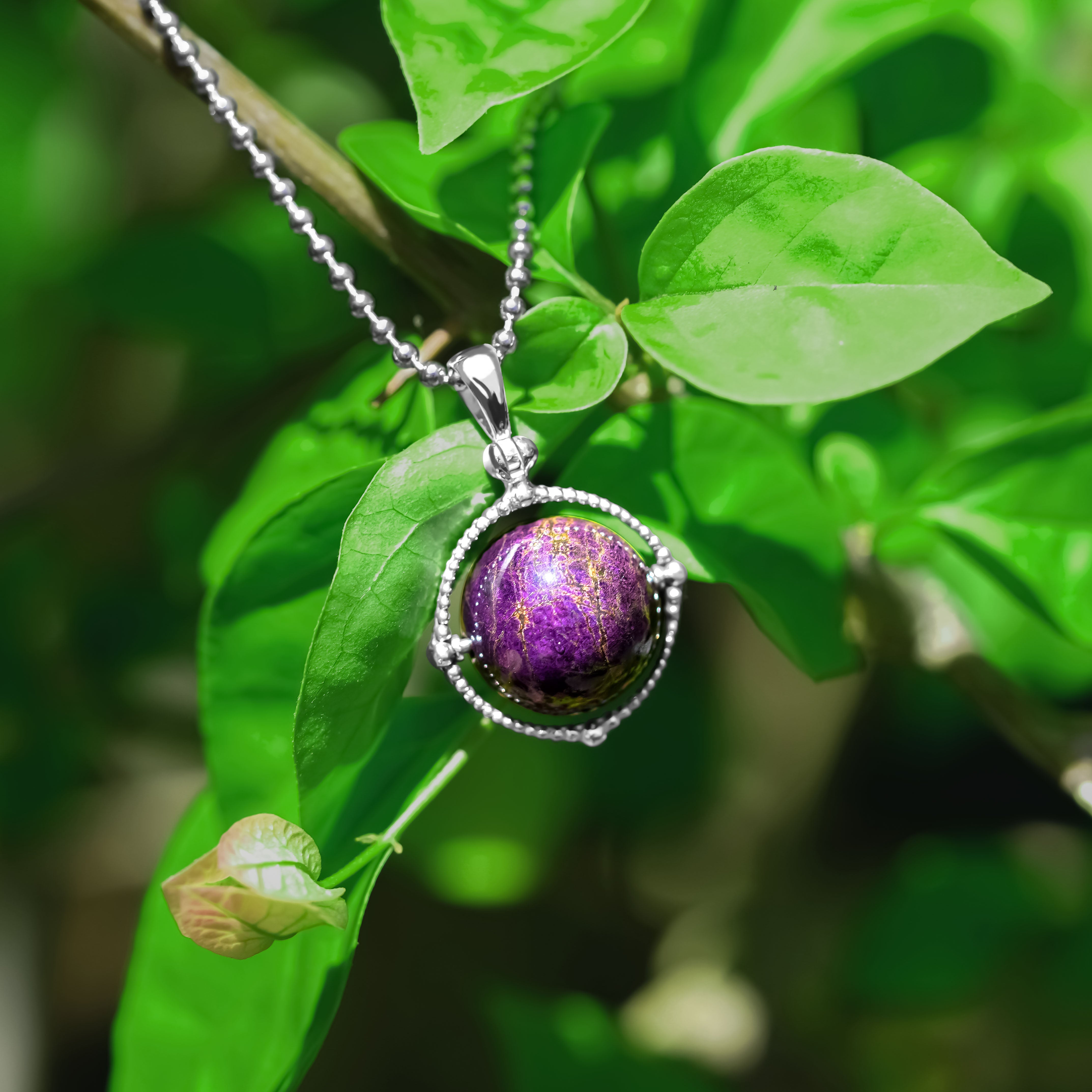Starborn Purpurite Spinning Tactile Sphere Pendant in Sterling Silver