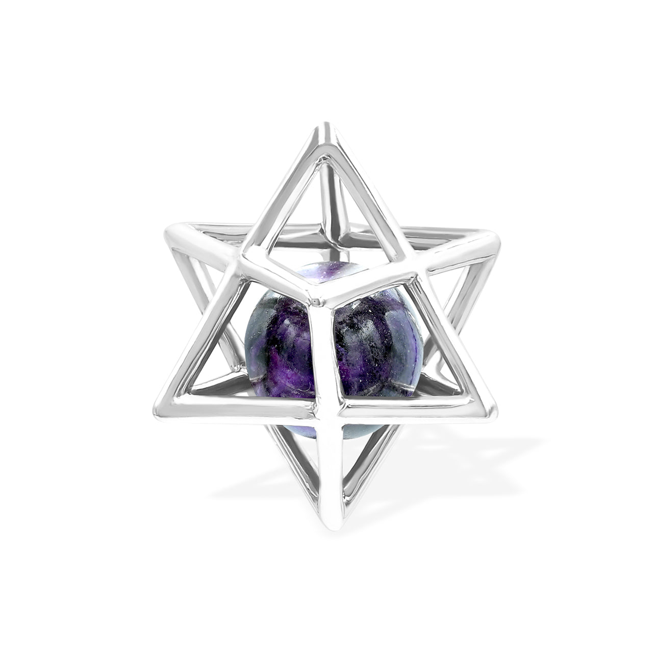 Starborn Merkabah Sterling Silver Cage Pendant and Chain with Gemstone Sphere