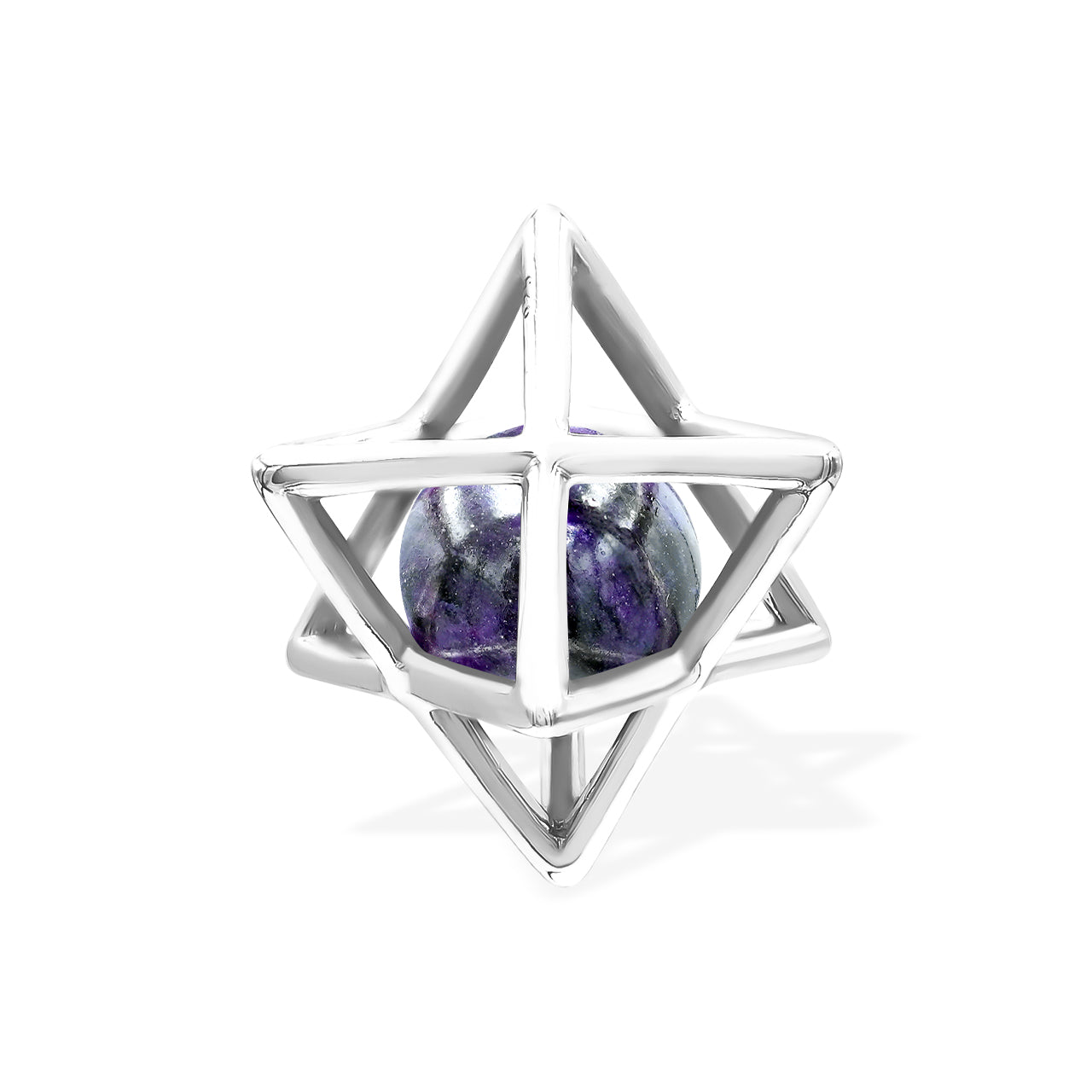 Starborn Merkabah Sterling Silver Cage Pendant and Chain with Gemstone Sphere