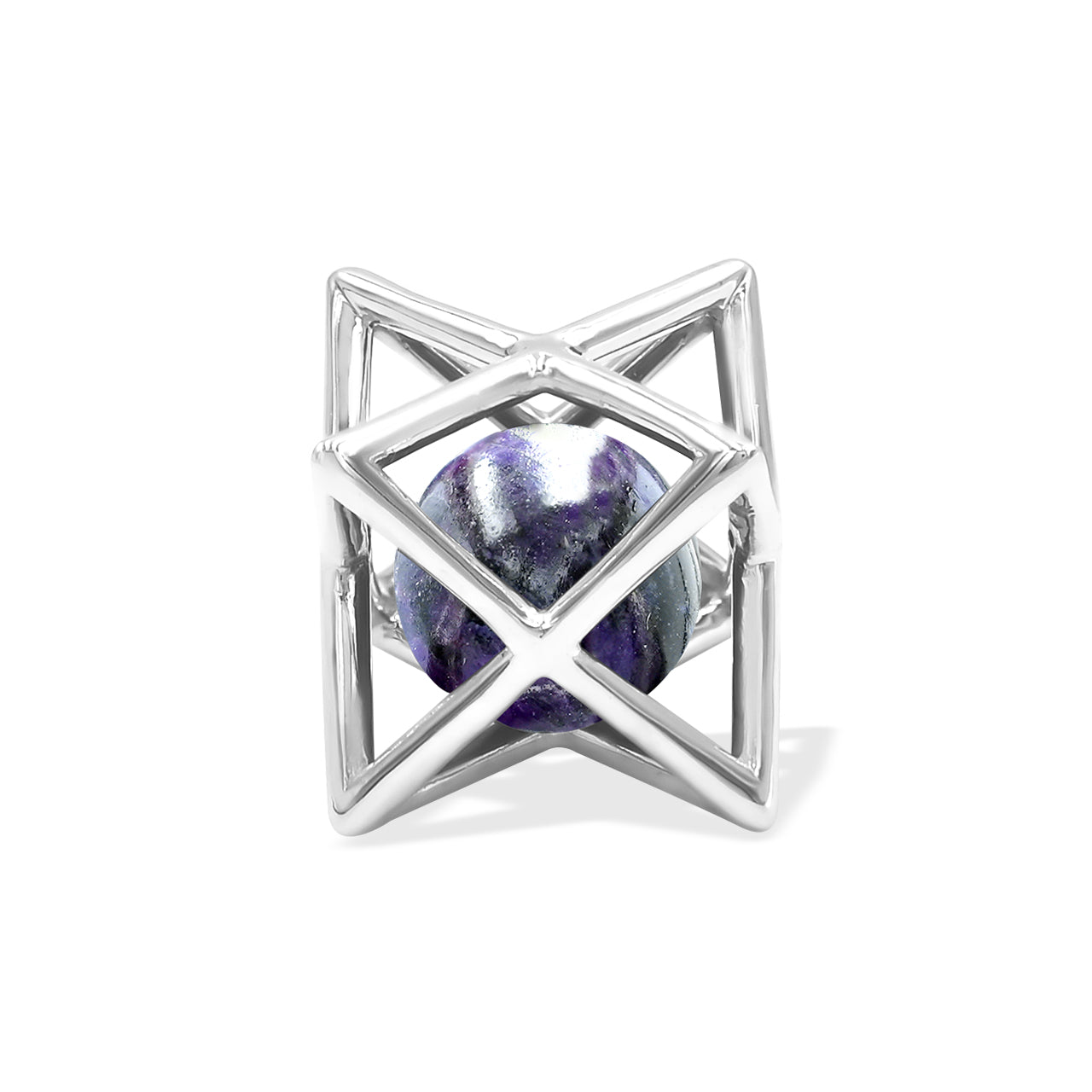 Starborn Merkabah Sterling Silver Cage Pendant and Chain with Gemstone Sphere