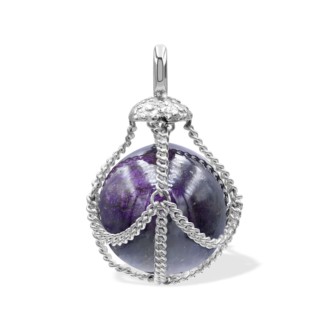 Starborn Sphere Gemstone in Basket Pendant in Sterling Silver