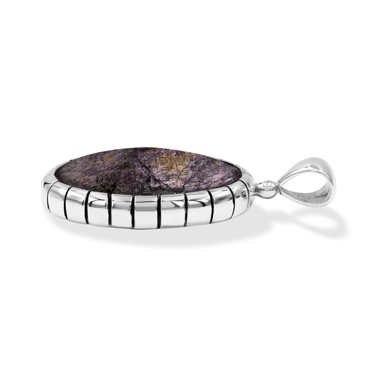 Starborn Purpurite Oval Pendant Featuring Striped Accent Bezel in Sterling Silver