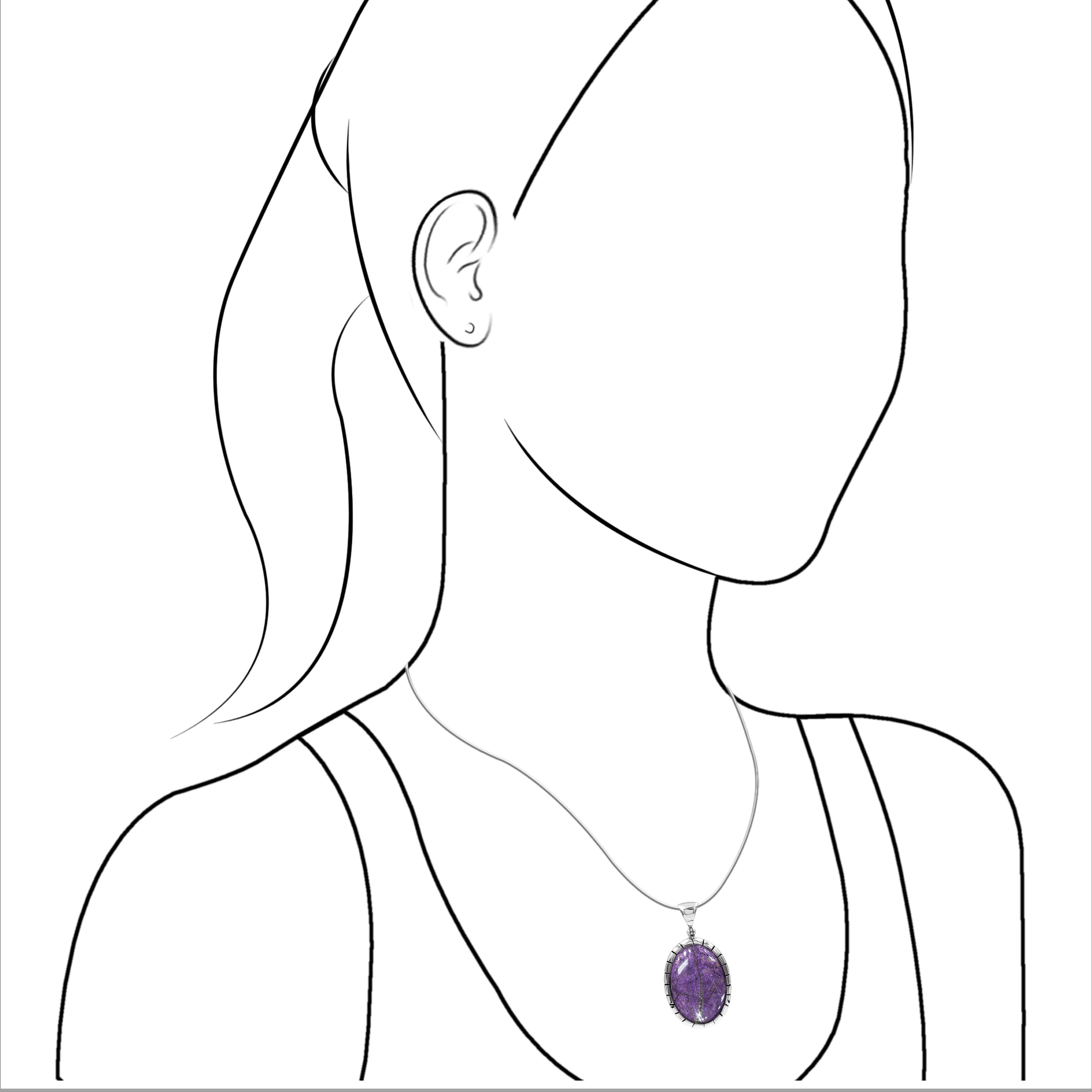 Starborn Purpurite Oval Pendant Featuring Striped Accent Bezel in Sterling Silver