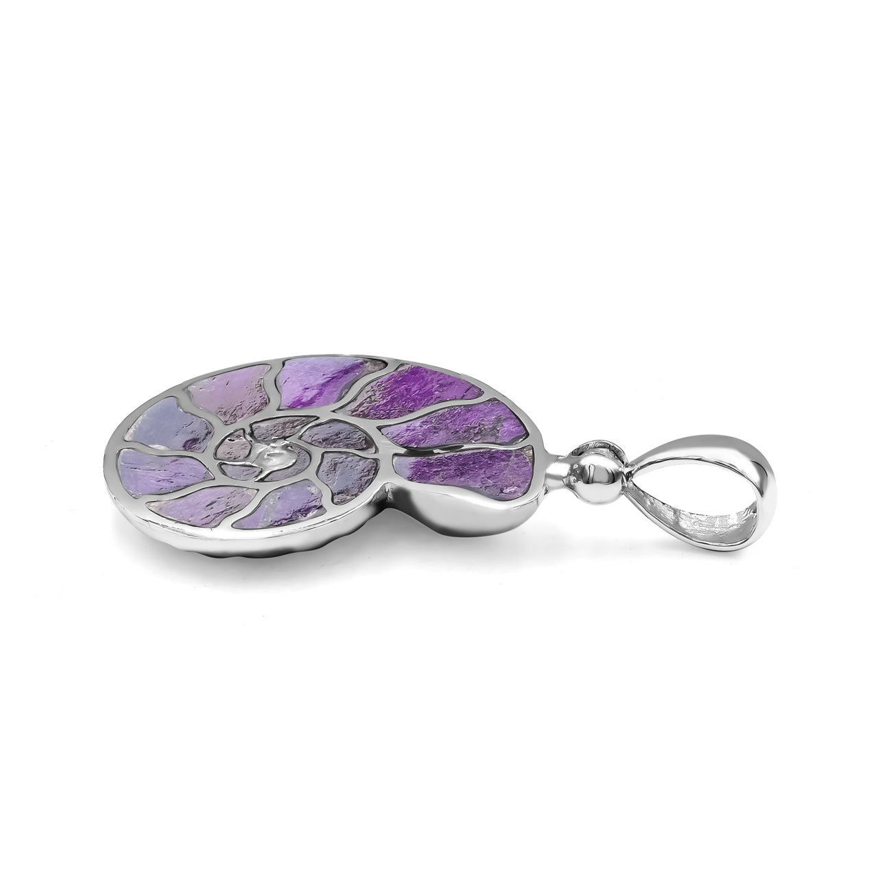 Starborn Purpurite Inlay Nautilus Ammonite Pendant in Sterling Silver - Small