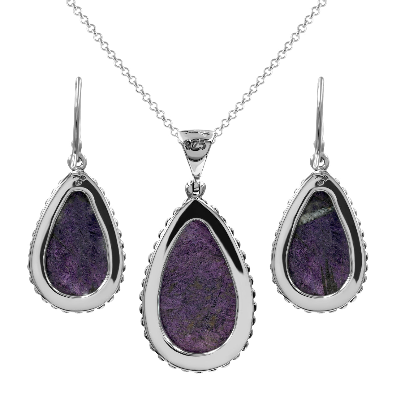 Starborn Purpurite Pendant and Earring Set in Sterling Silver - Pear Shaped