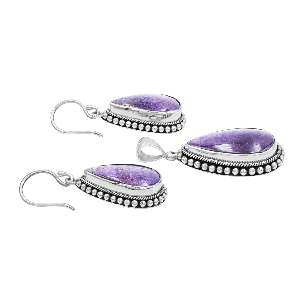 Starborn Purpurite Pendant and Earring Set in Sterling Silver - Pear Shaped