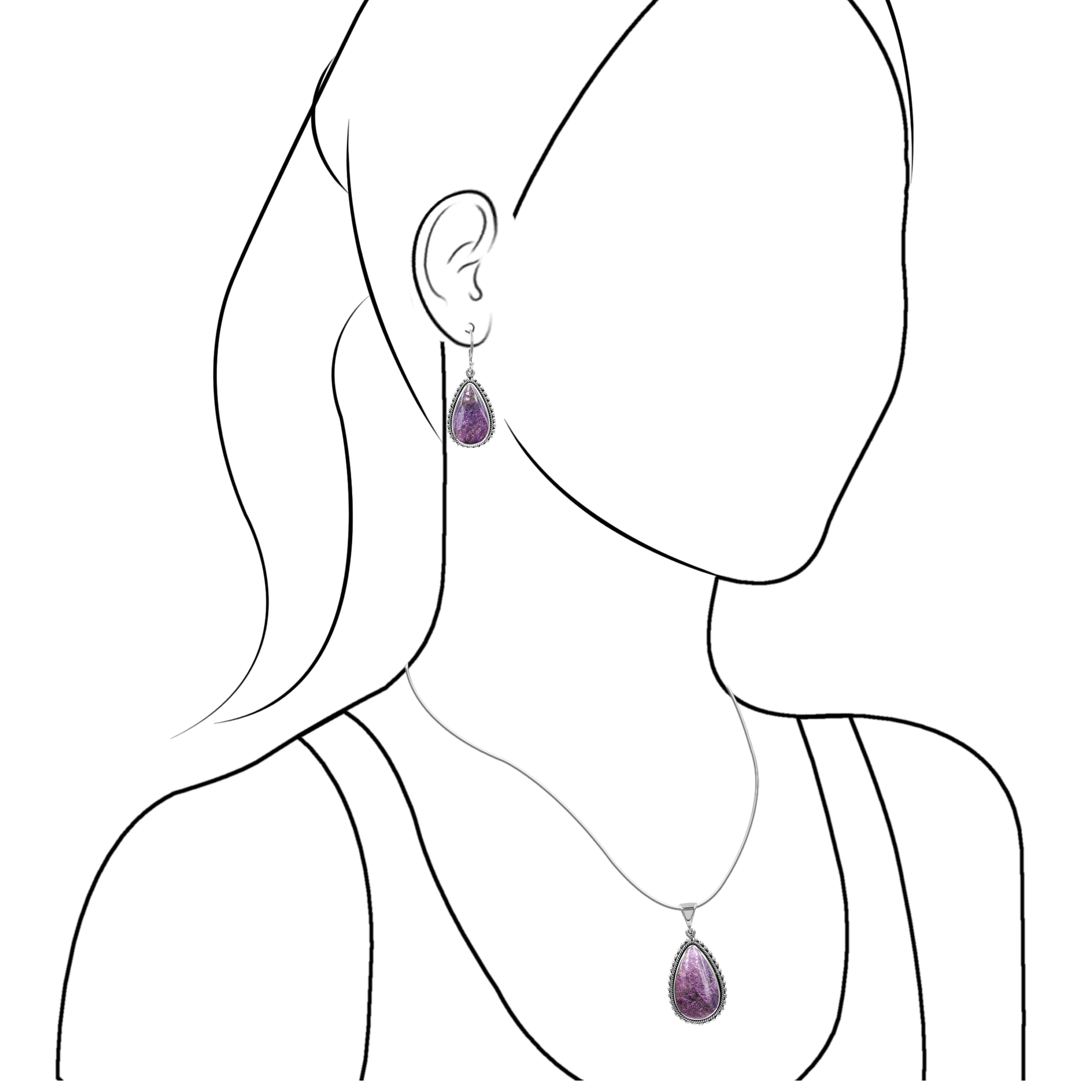 Starborn Purpurite Pendant and Earring Set in Sterling Silver - Pear Shaped