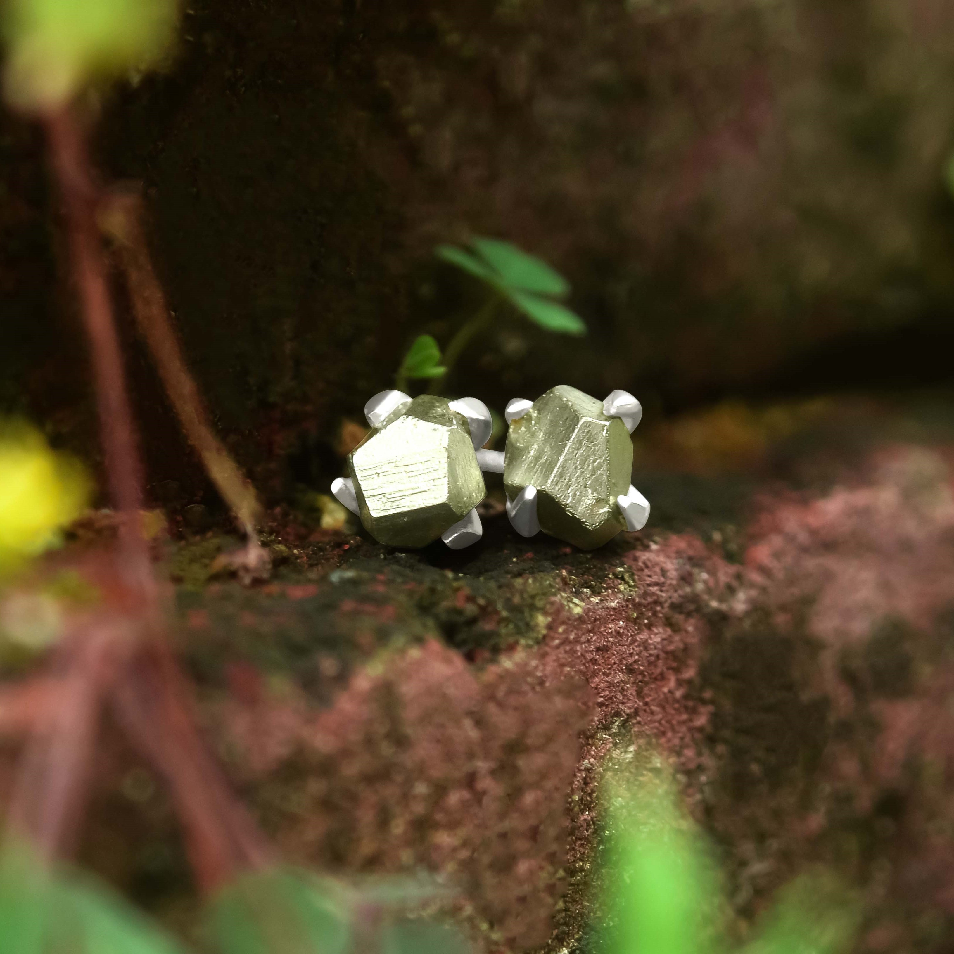 Starborn Pyrite Crystal Post Earrings in Sterling Silver