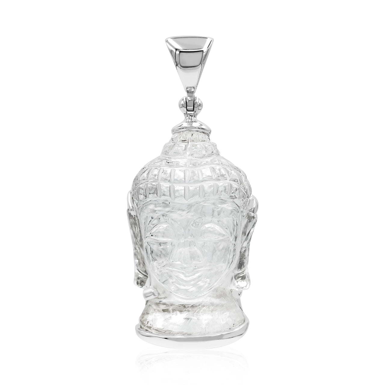 Starborn Carved Quartz Buddha Head Pendant in Sterling Silver