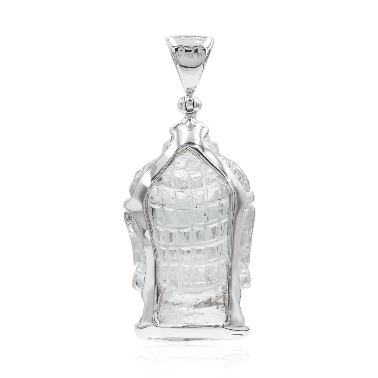 Starborn Carved Quartz Buddha Head Pendant in Sterling Silver