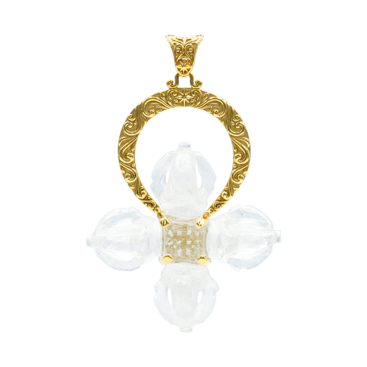 Starborn Carved Quartz Phurba Pendant in Filigree Style Sterling Silver