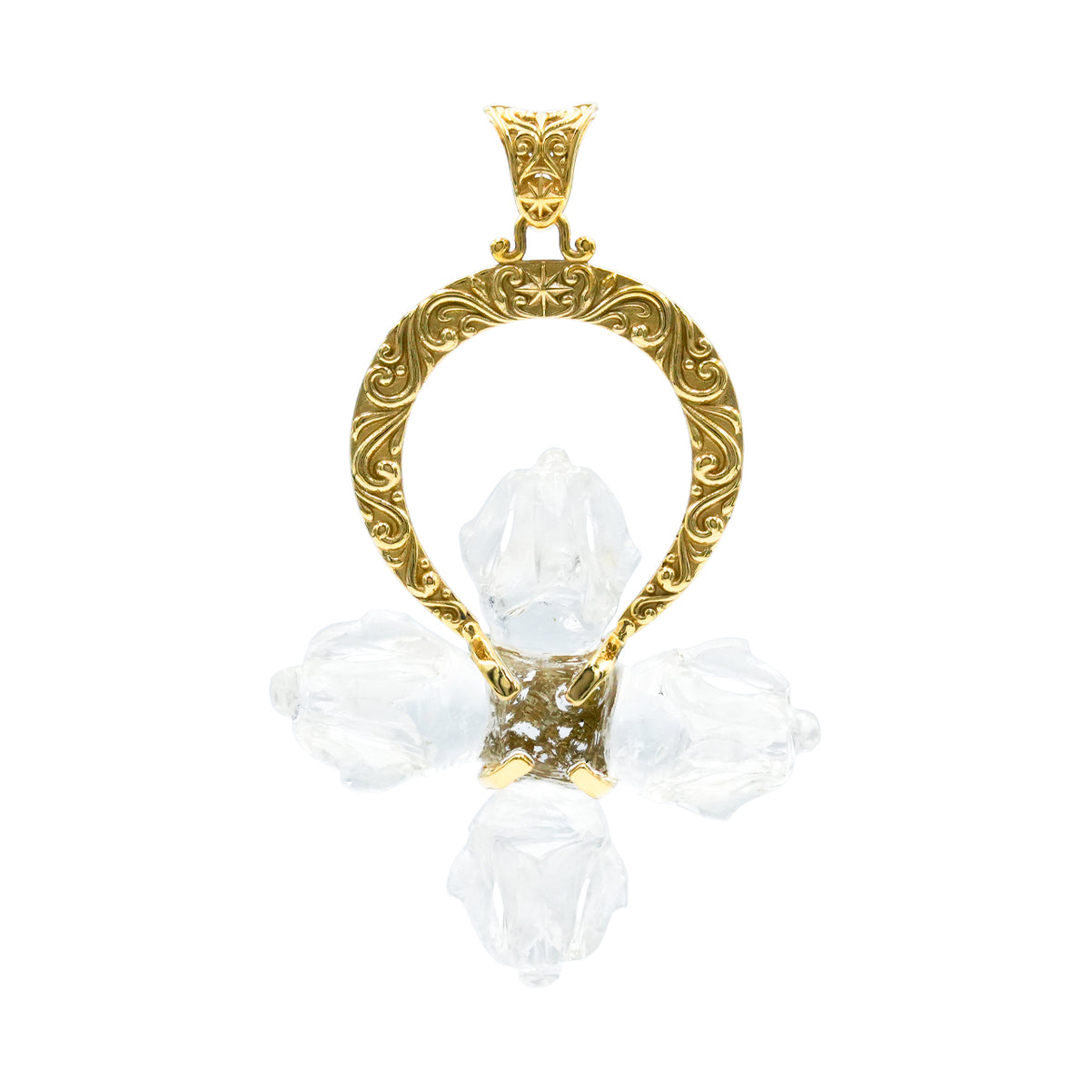 Starborn Carved Quartz Phurba Pendant in Filigree Style Sterling Silver