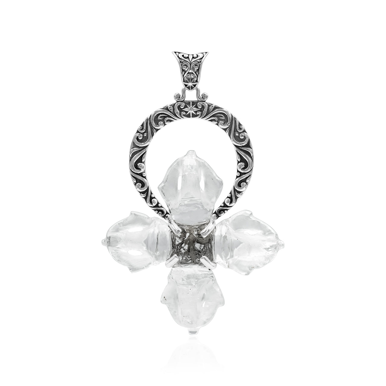 Starborn Carved Quartz Phurba Pendant in Filigree Style Sterling Silver