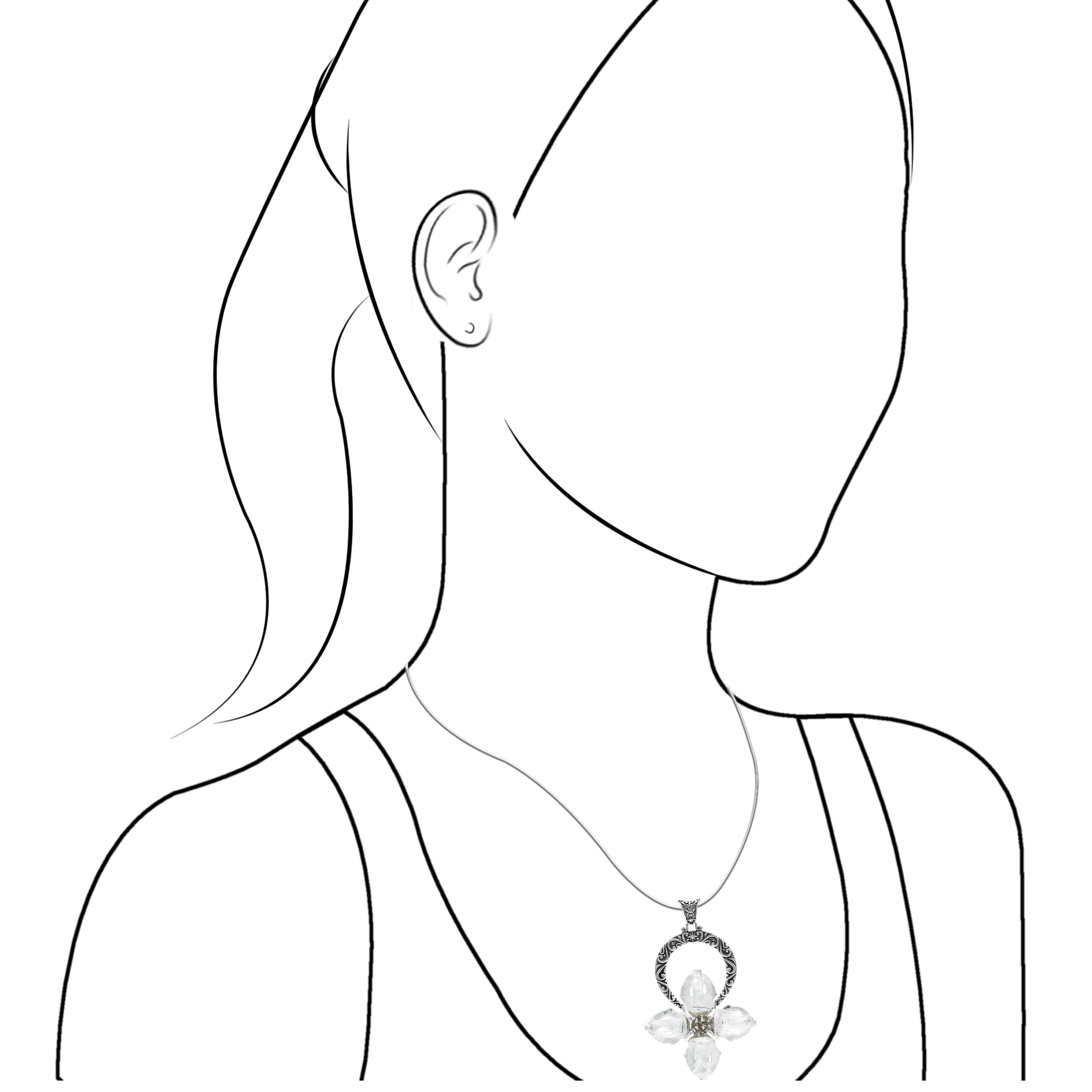 Starborn Carved Quartz Phurba Pendant in Filigree Style Sterling Silver