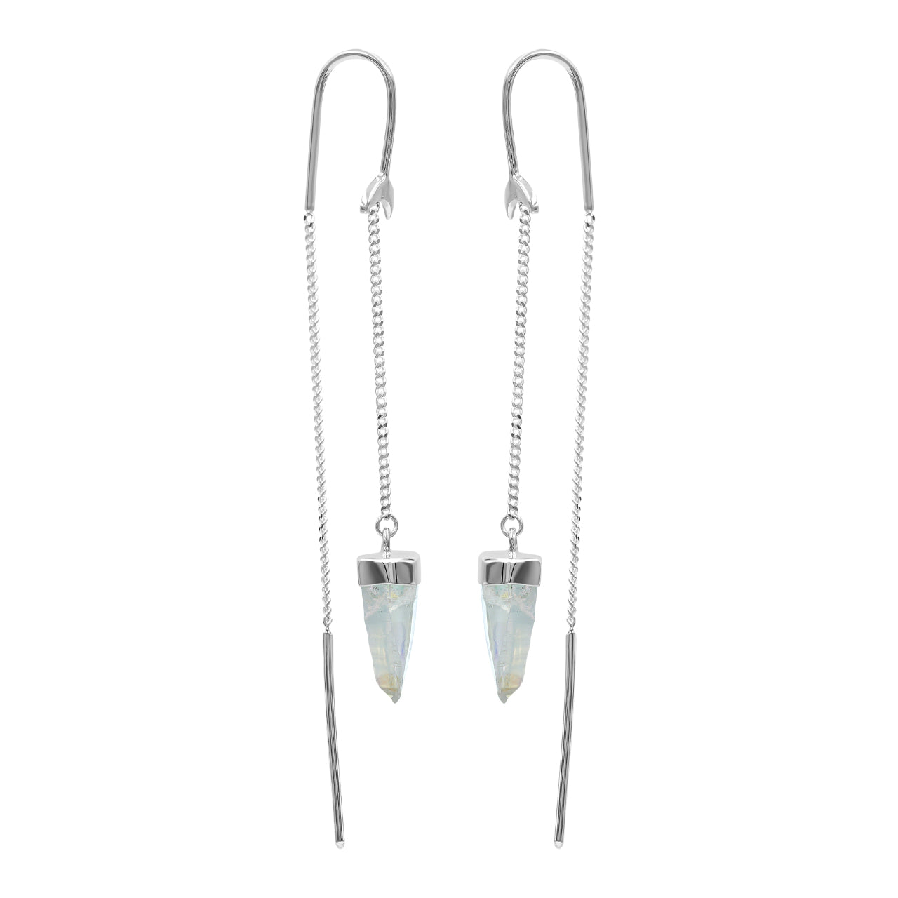 Starborn Quartz Crystal Crescent Moon Threader Earrings in Sterling Silver