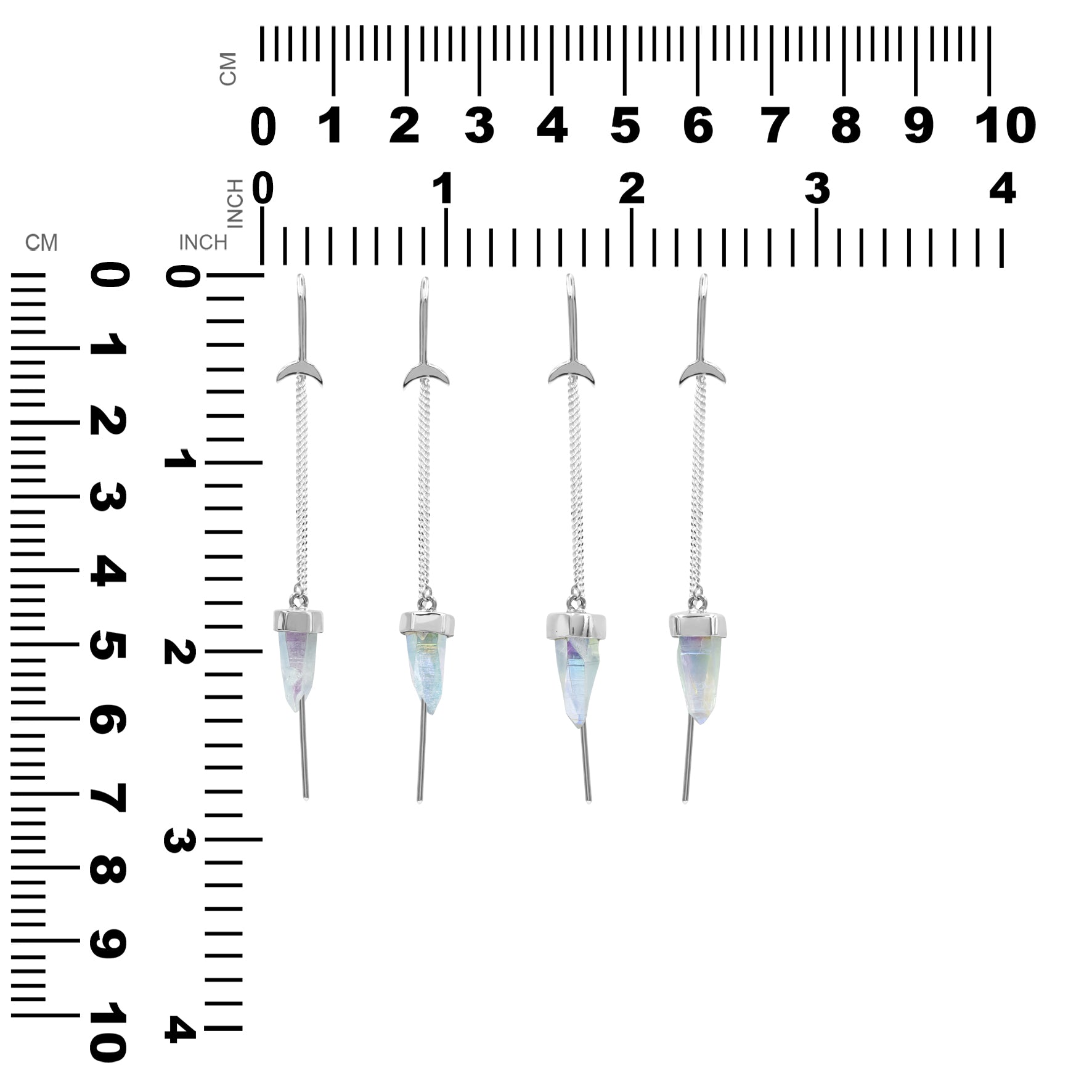 Starborn Quartz Crystal Crescent Moon Threader Earrings in Sterling Silver