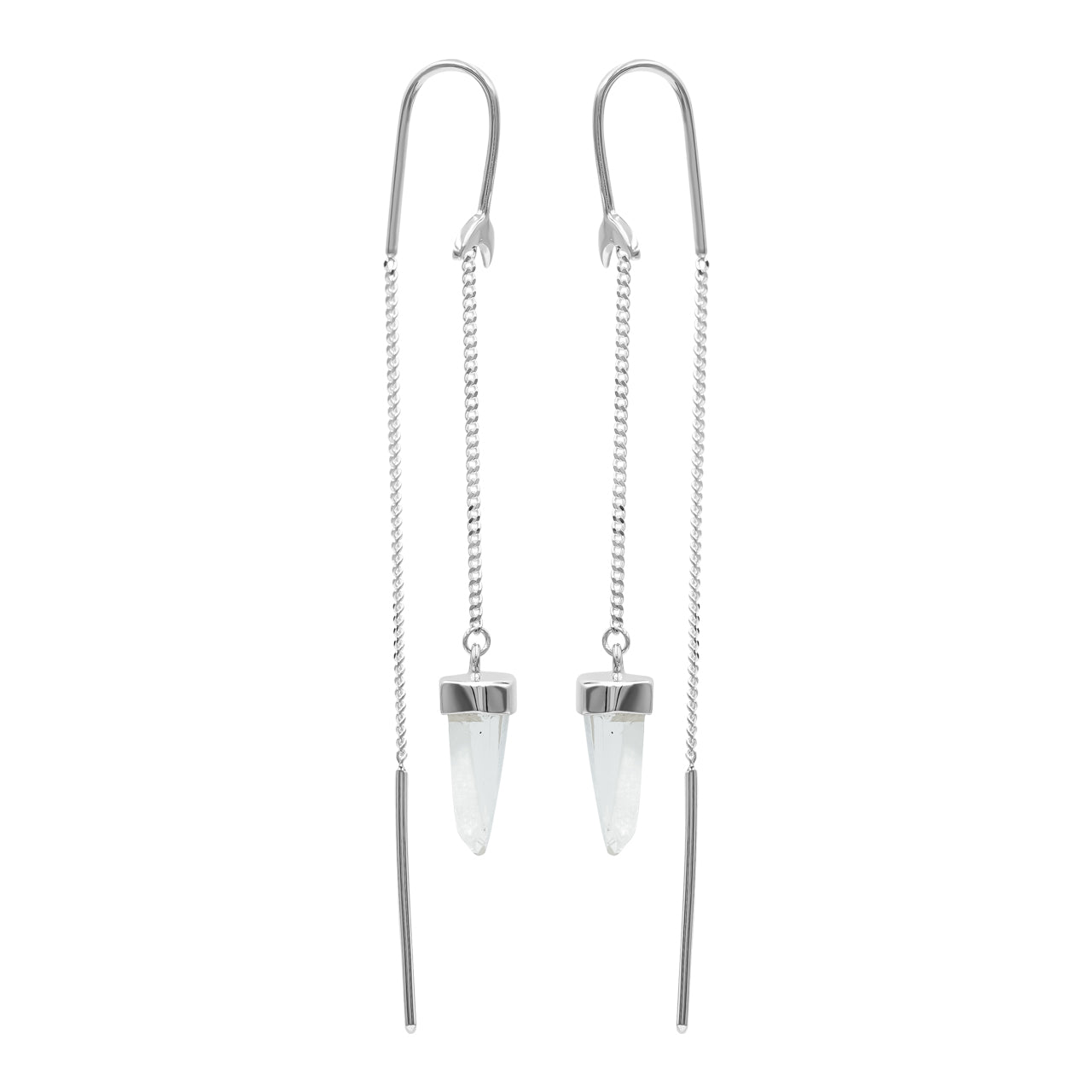 Starborn Quartz Crystal Crescent Moon Threader Earrings in Sterling Silver