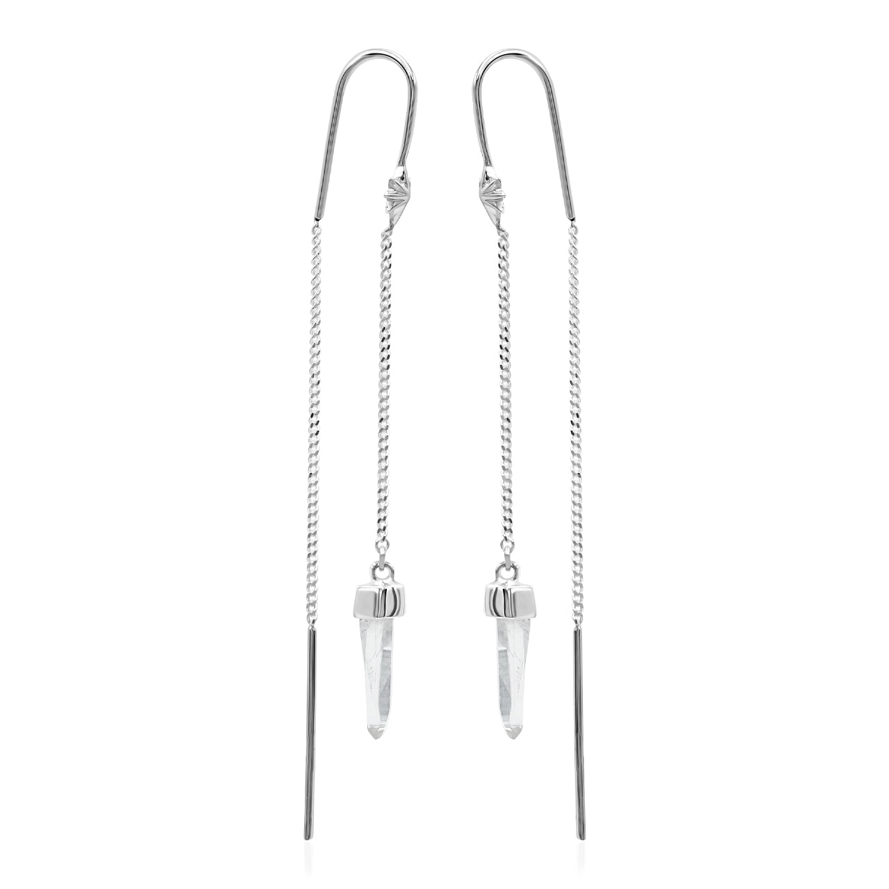 Starborn Quartz Crystal Threader Earring with Star Accents in Sterling Silver