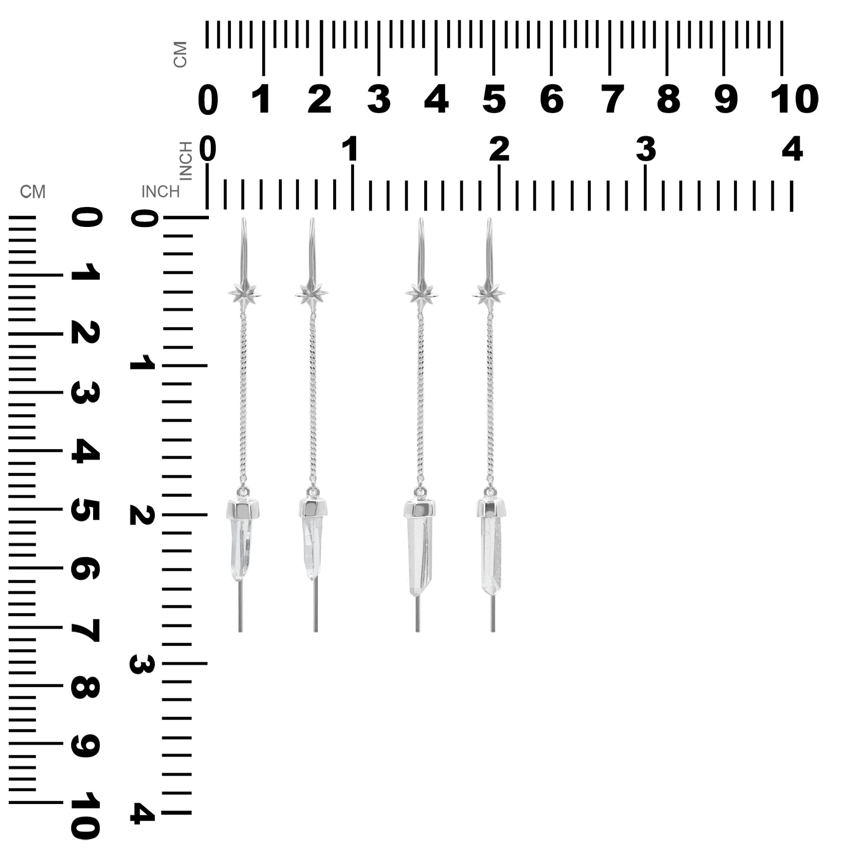 Starborn Quartz Crystal Threader Earring with Star Accents in Sterling Silver