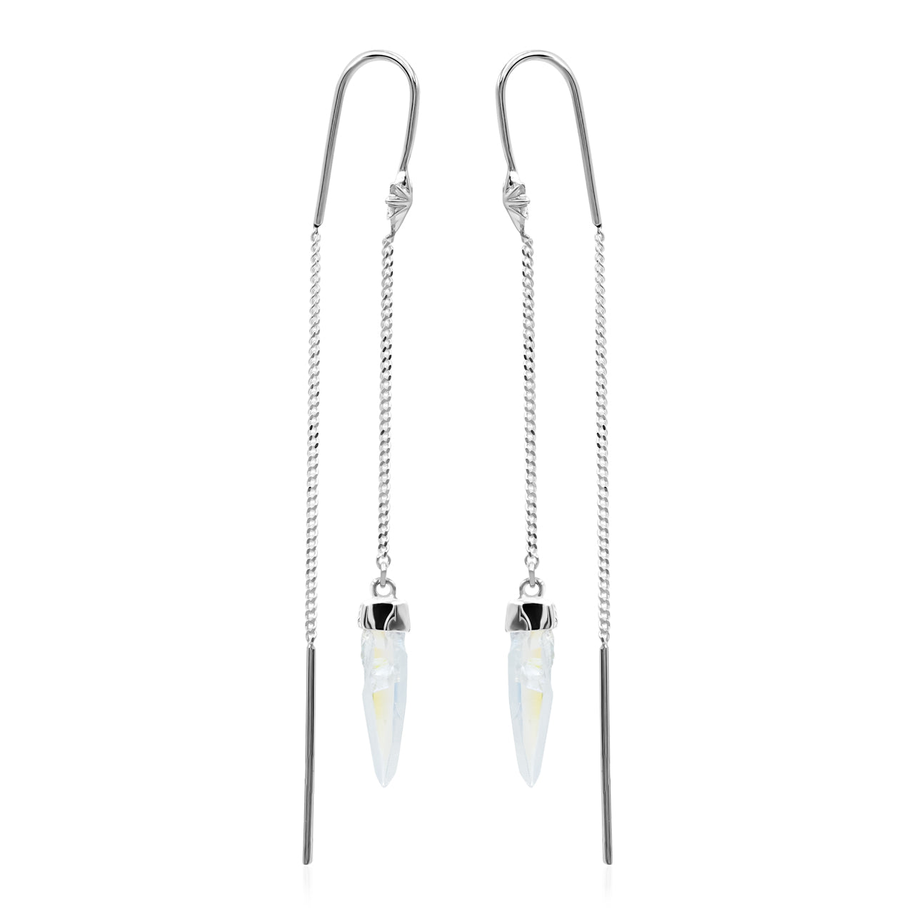 Starborn Quartz Crystal Threader Earring with Star Accents in Sterling Silver