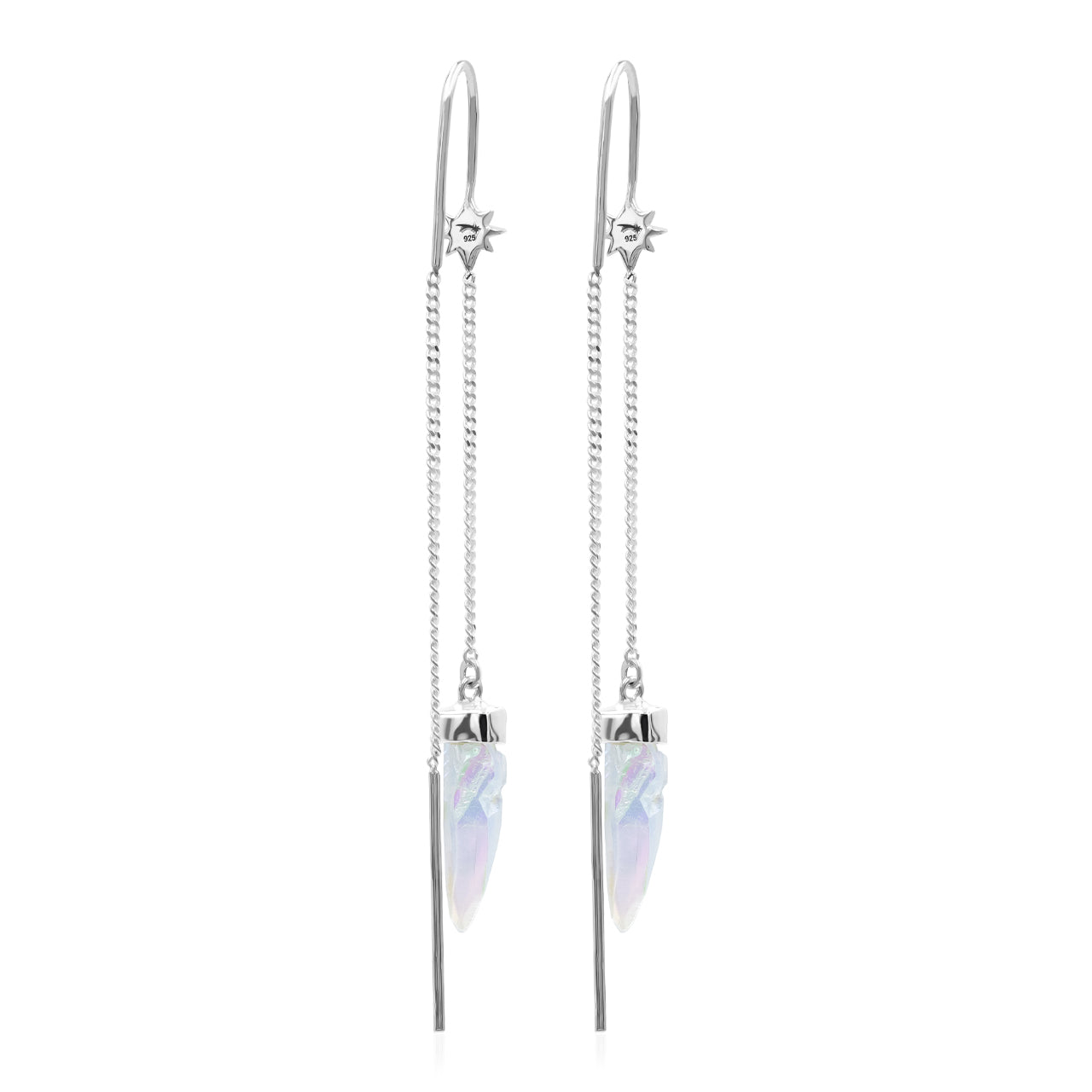 Starborn Quartz Crystal Threader Earring with Star Accents in Sterling Silver
