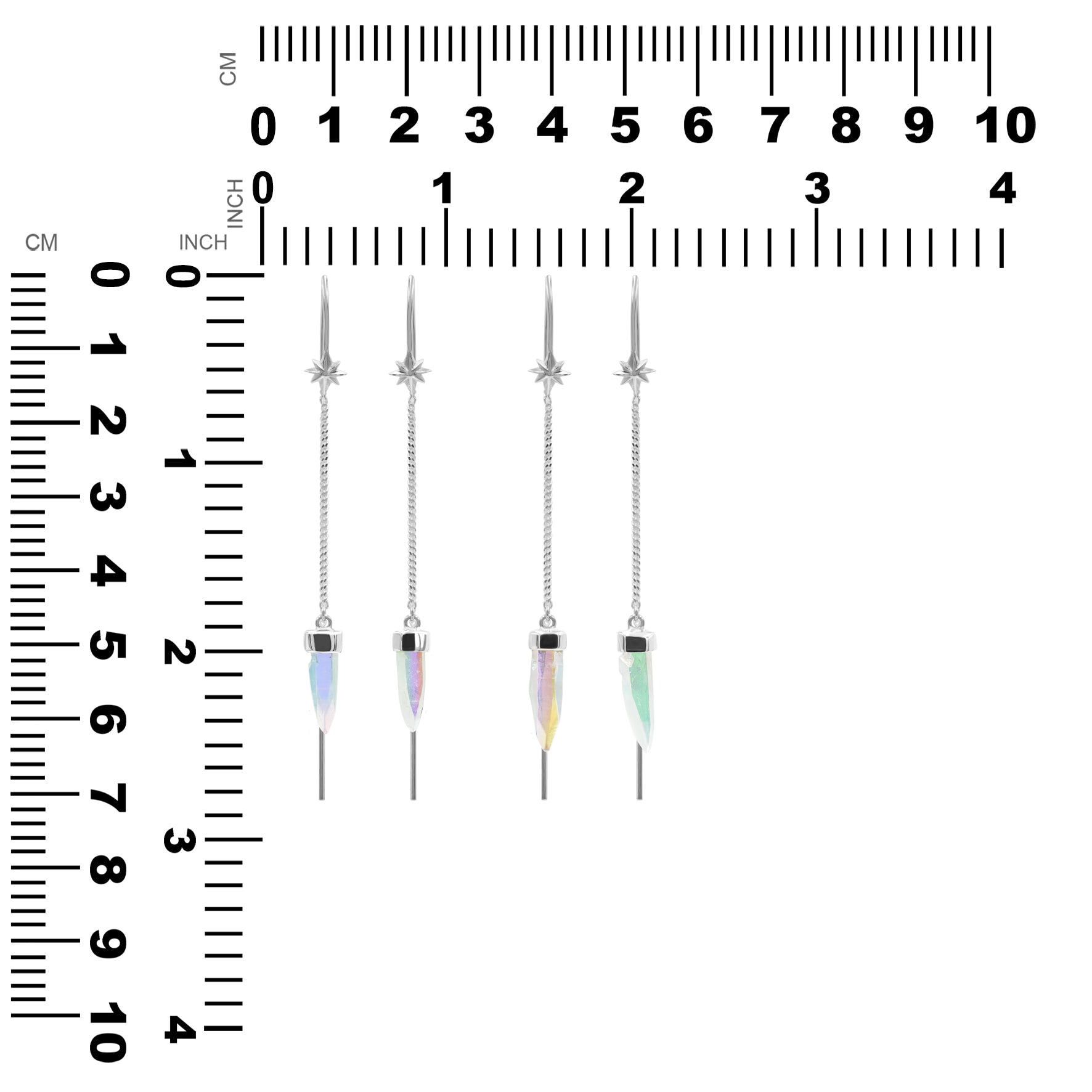 Starborn Quartz Crystal Threader Earring with Star Accents in Sterling Silver