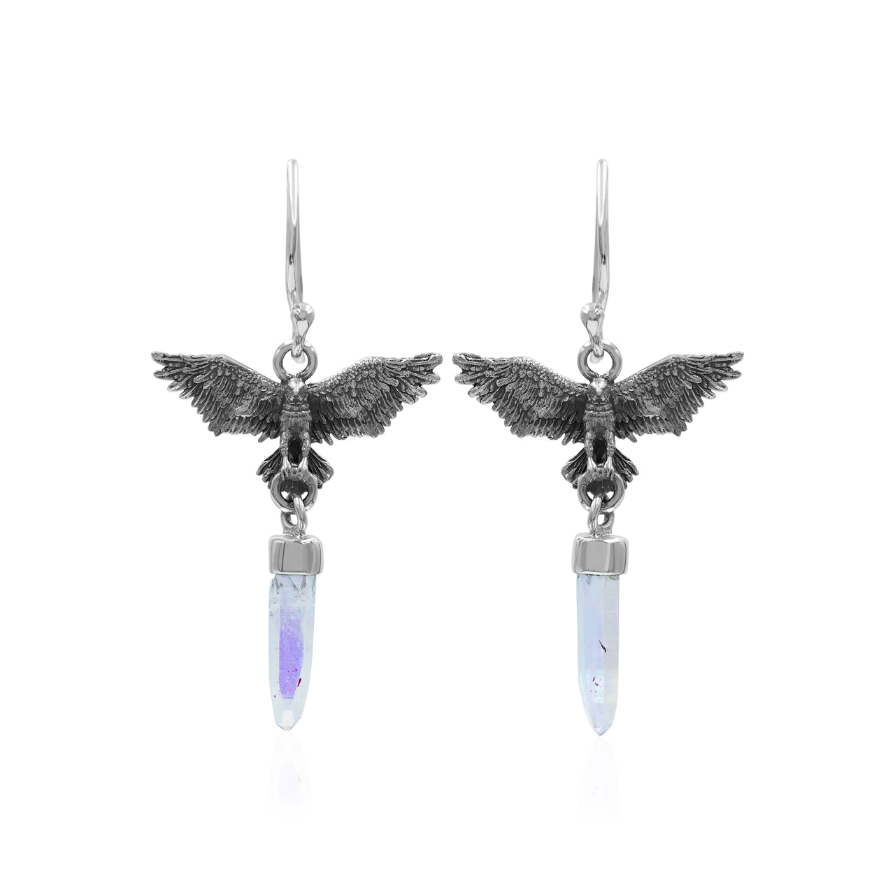 Starborn Angel Aura Quartz Crystal in Sterling Silver Eagle Earrings